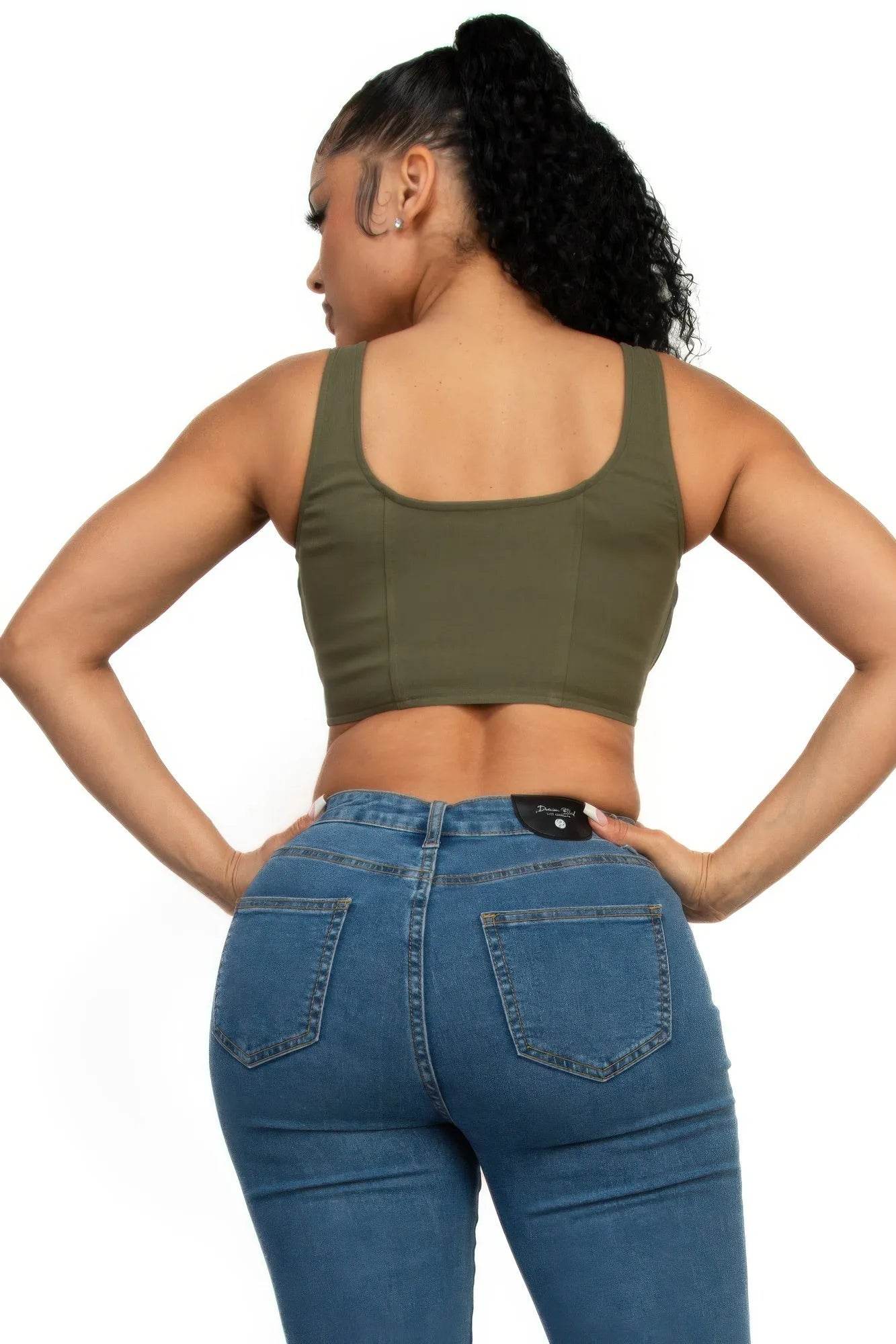 Zip-up square neck crop top - Bona Fide Fashion