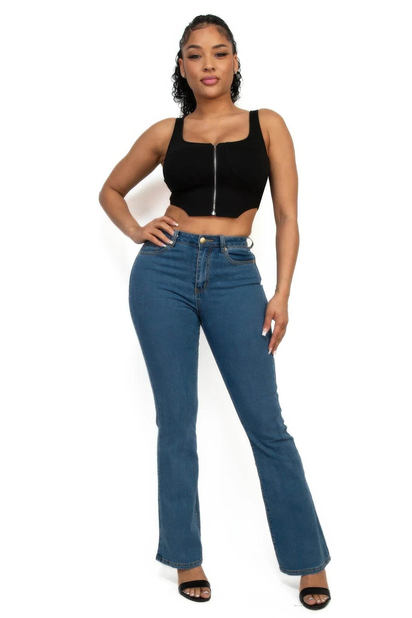 Zip-up square neck crop top - Bona Fide Fashion