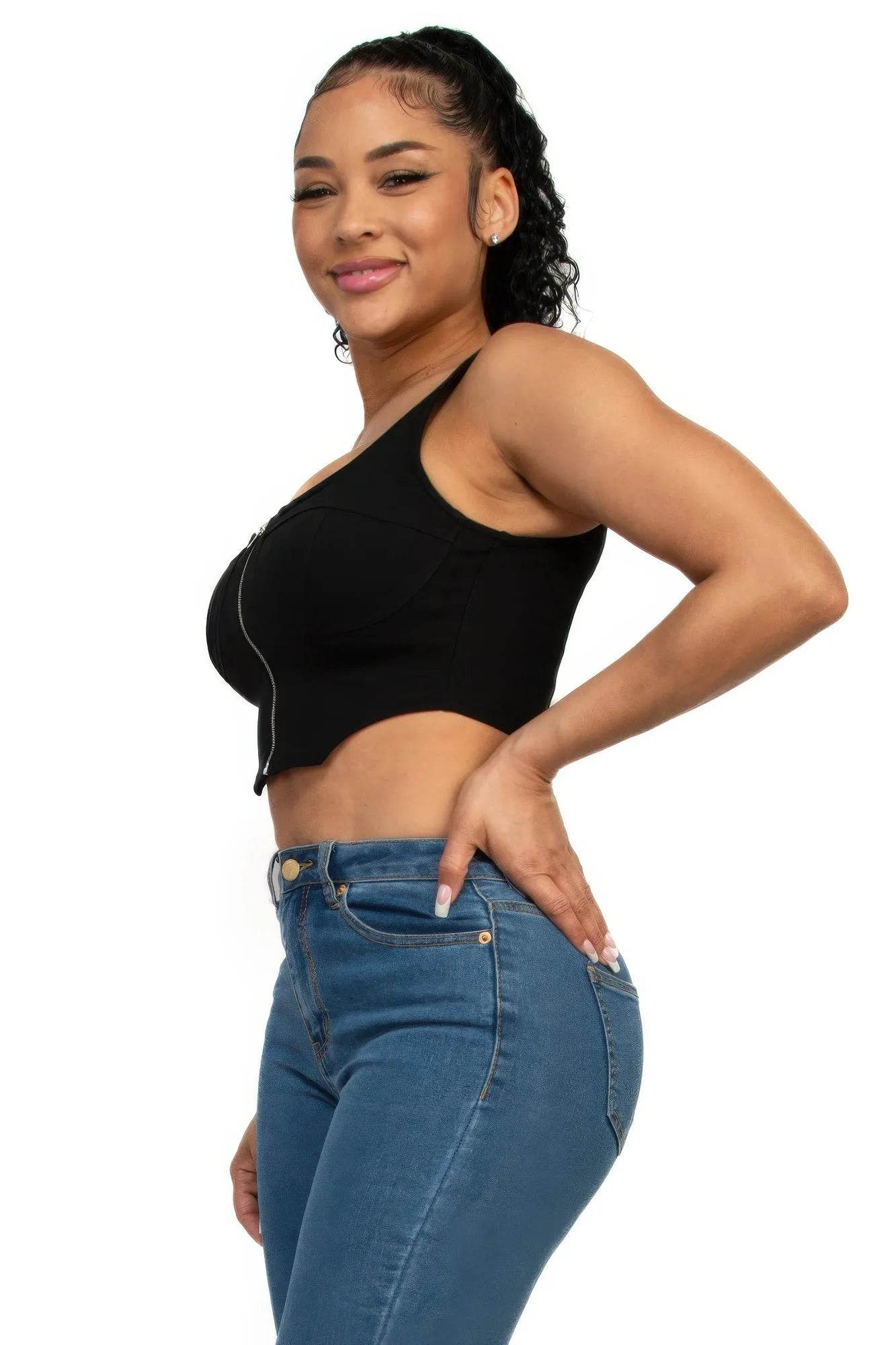 Zip-up square neck crop top - Bona Fide Fashion