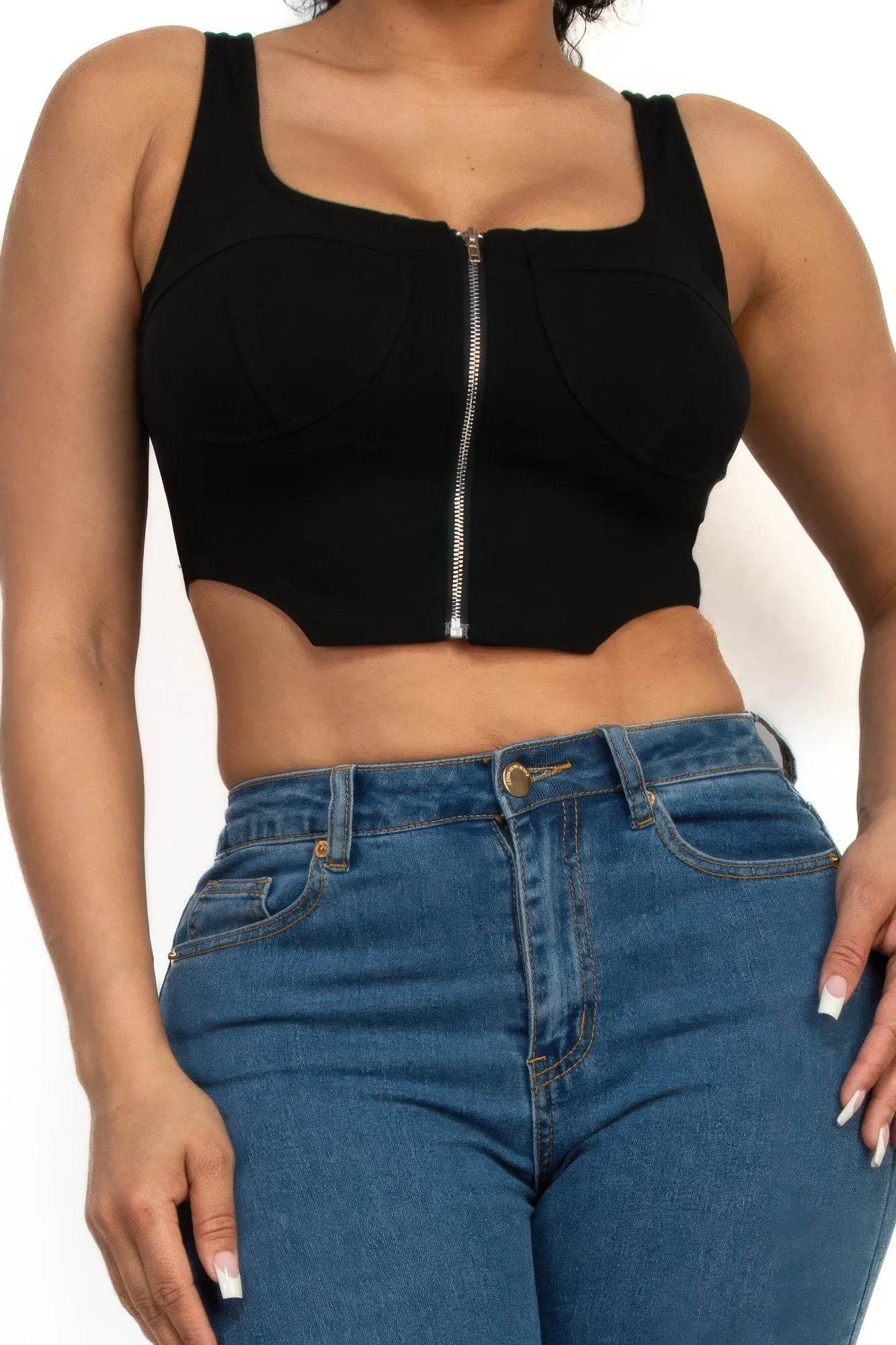 Zip-up square neck crop top - Bona Fide Fashion