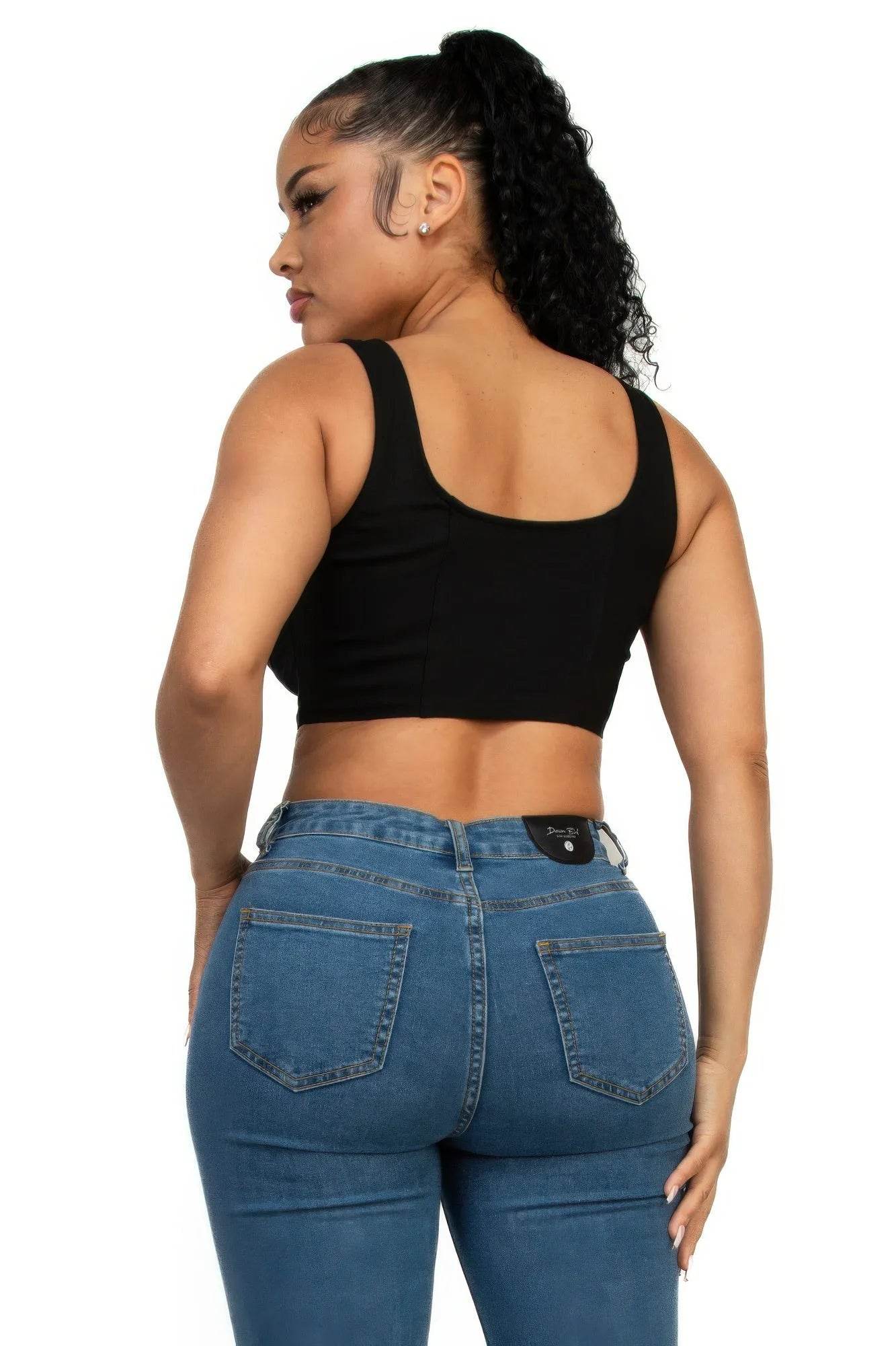 Zip-up square neck crop top - Bona Fide Fashion