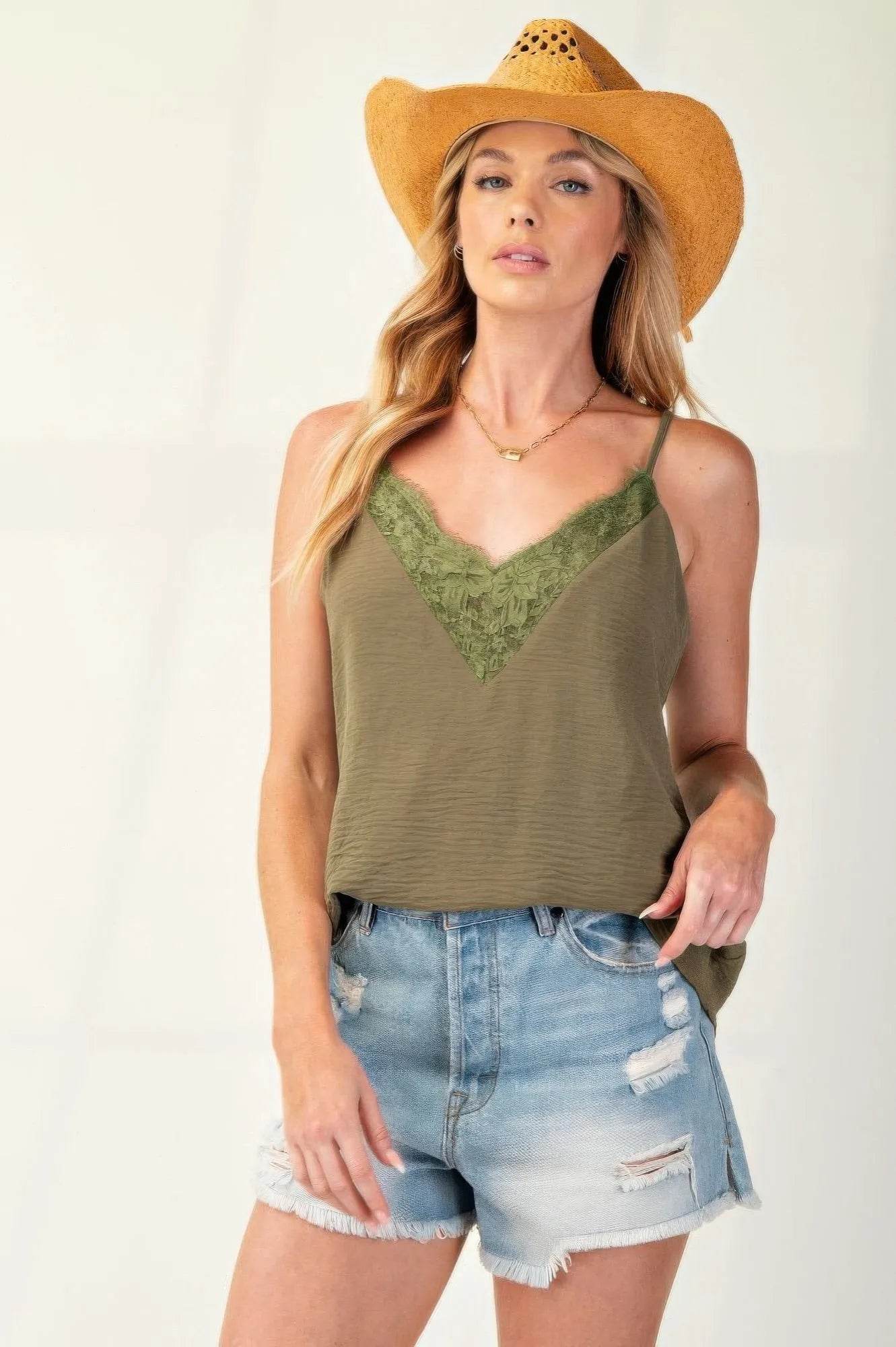 Laced textured poly woven camisole - Bona Fide Fashion