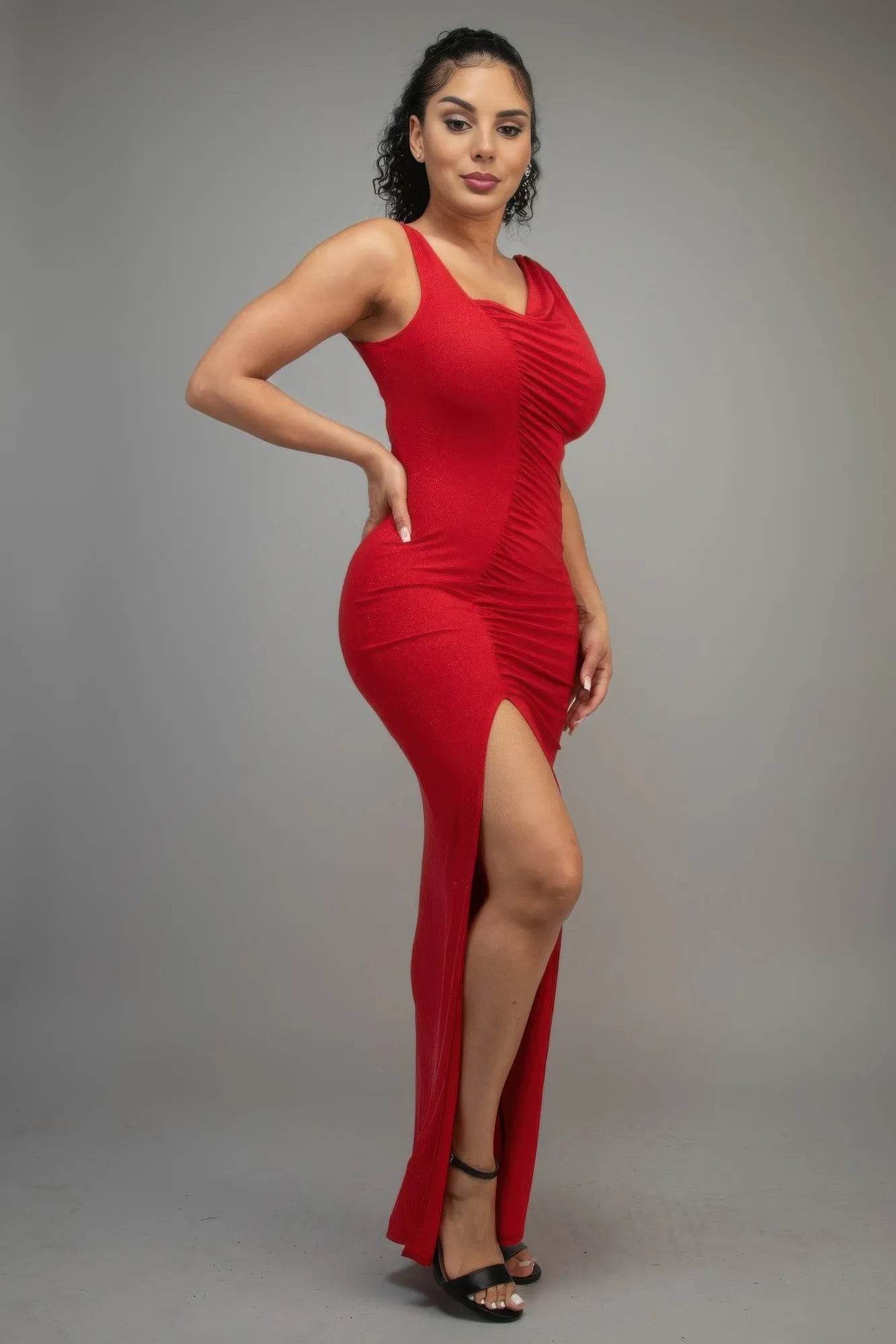 Glitter Slitted Dress - Bona Fide Fashion