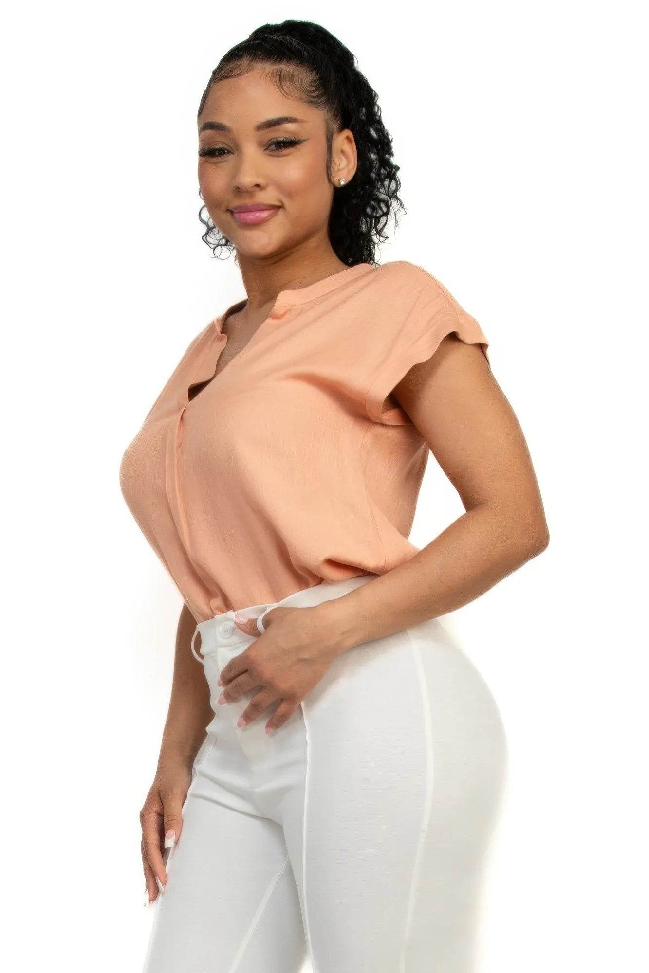 Solid V-collared Neck Top - Bona Fide Fashion