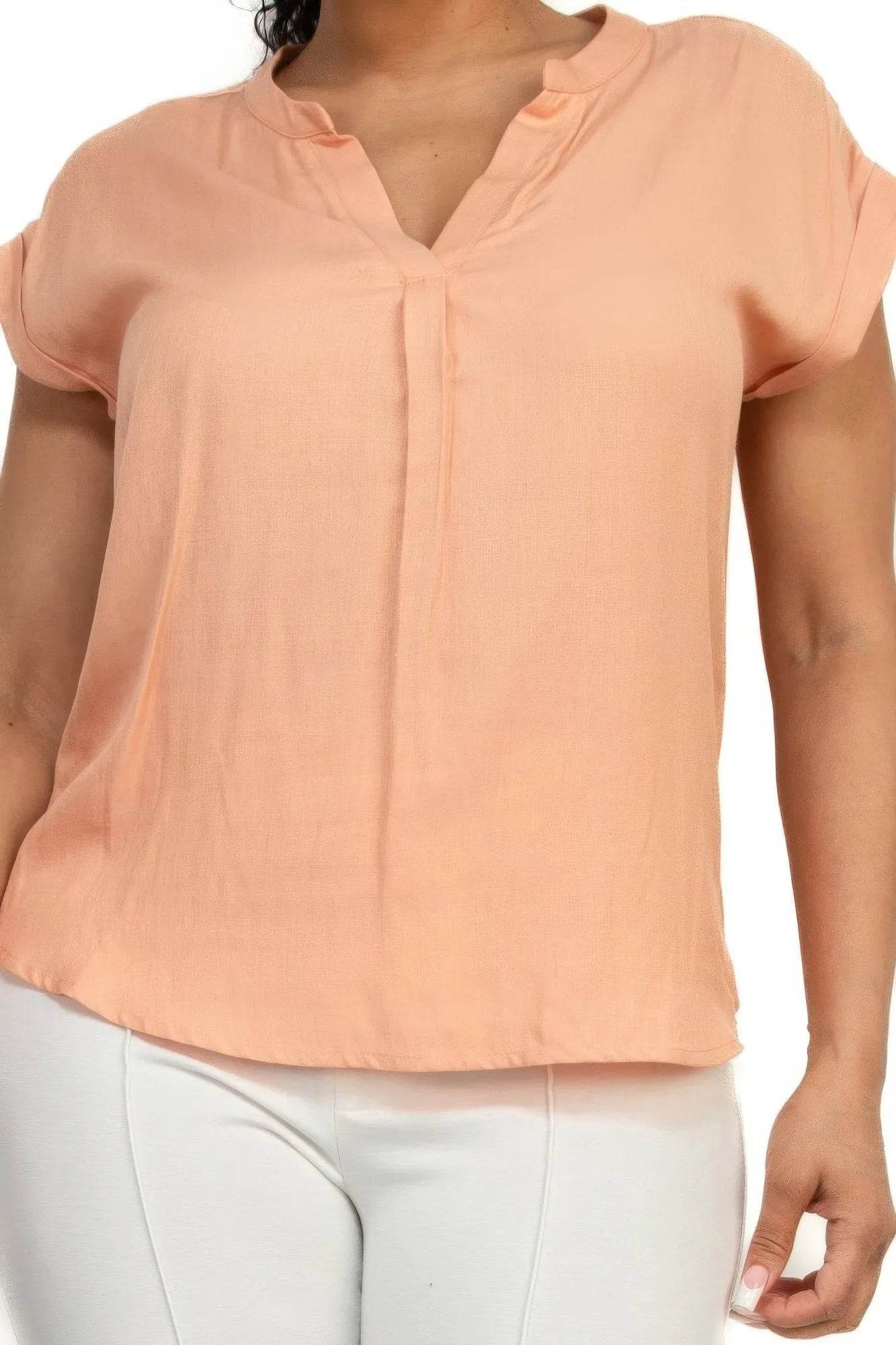 Solid V-collared Neck Top - Bona Fide Fashion