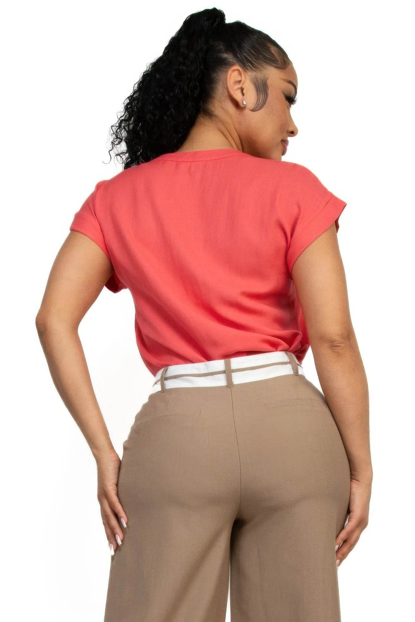 Solid V-collared Neck Top - Bona Fide Fashion