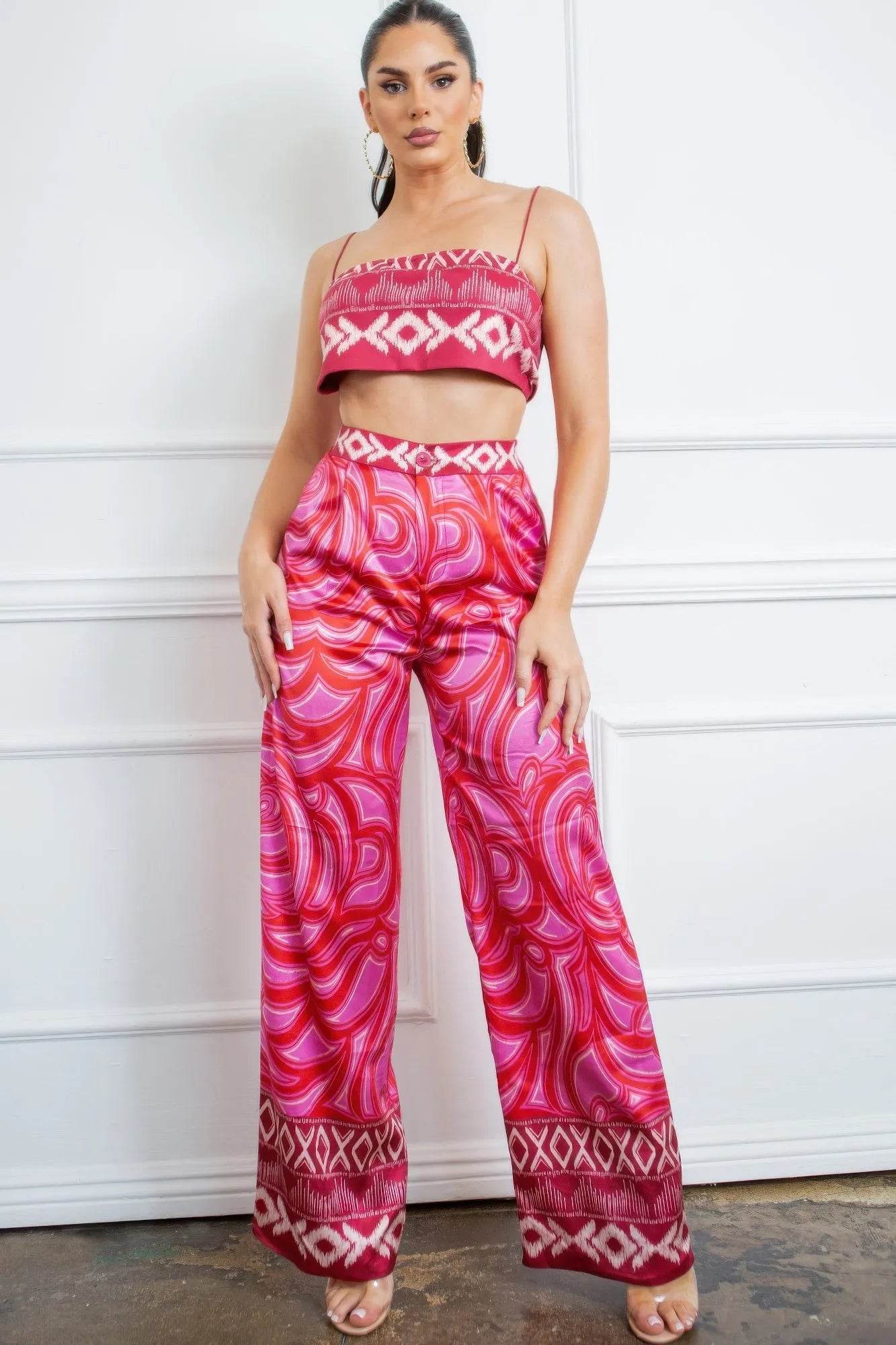 Bra Top And Wide Leg Pants Set - Bona Fide Fashion