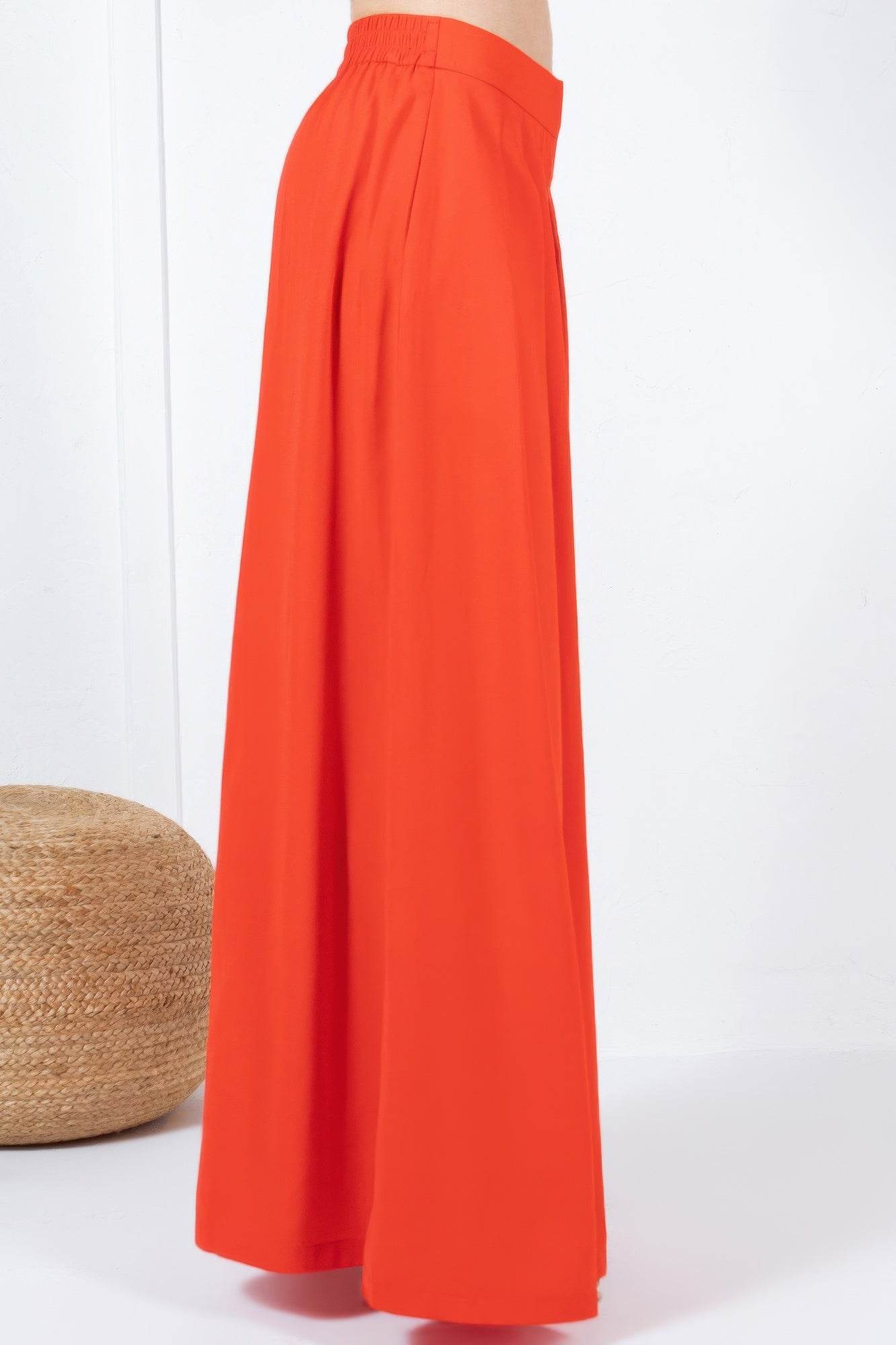 Large Hem Wide Leg Pleated Solid Pants - Bona Fide Fashion