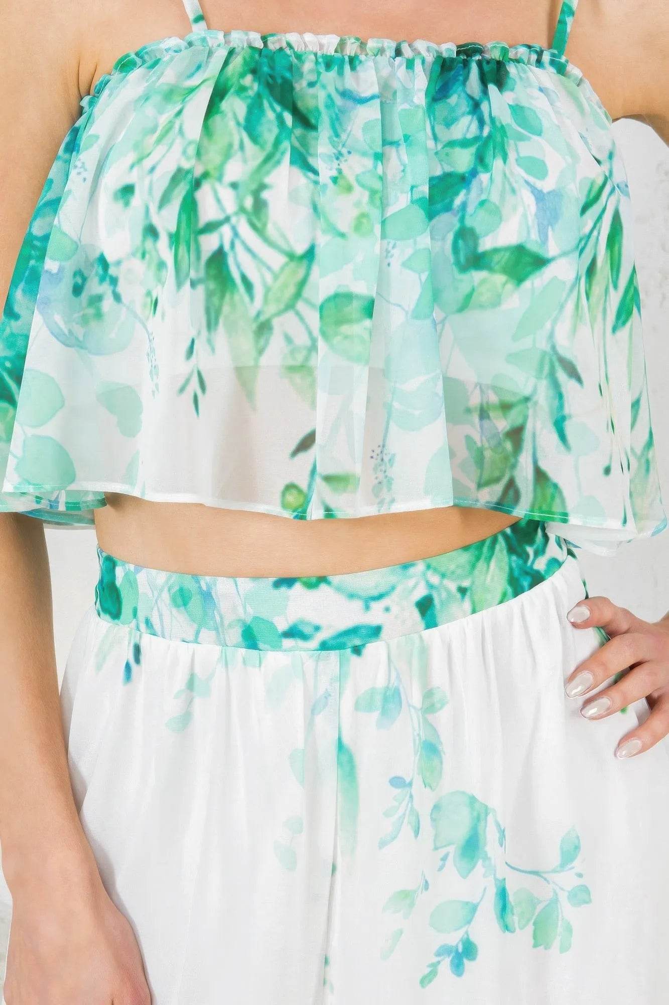 Printed Crop Top & Wide Leg Long Pants Set - Bona Fide Fashion