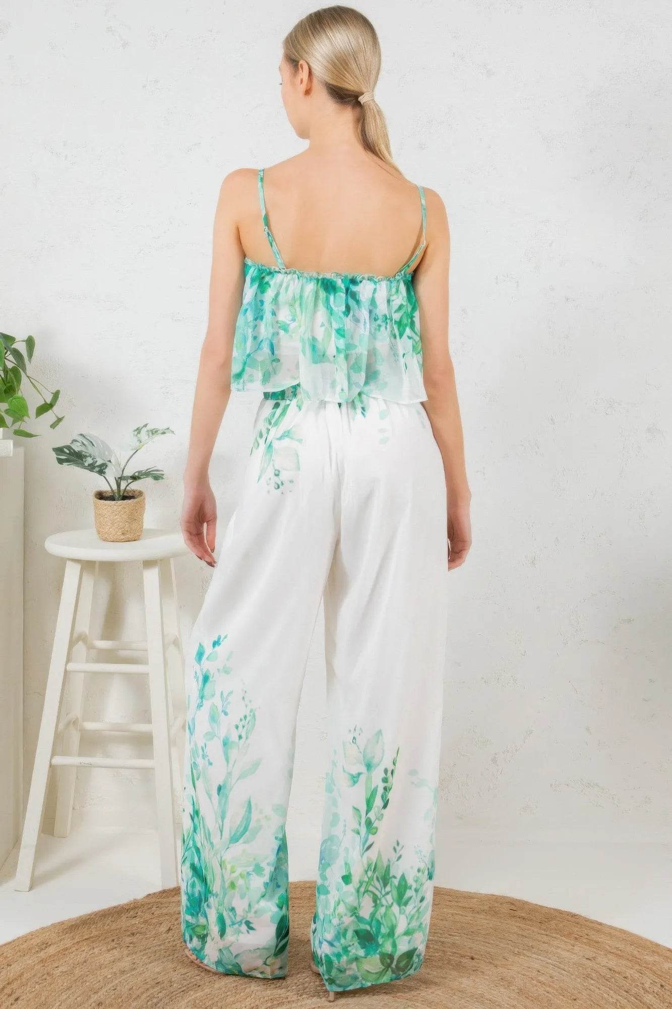 Printed Crop Top & Wide Leg Long Pants Set - Bona Fide Fashion