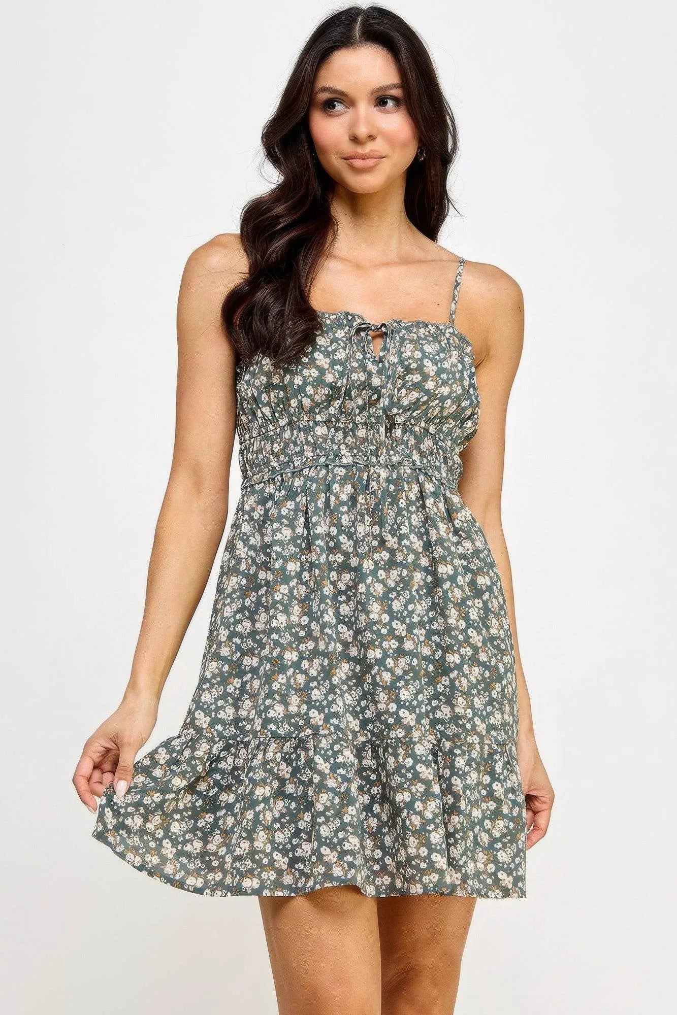 Floral Front Tie Ruffle Mini Dress - Bona Fide Fashion