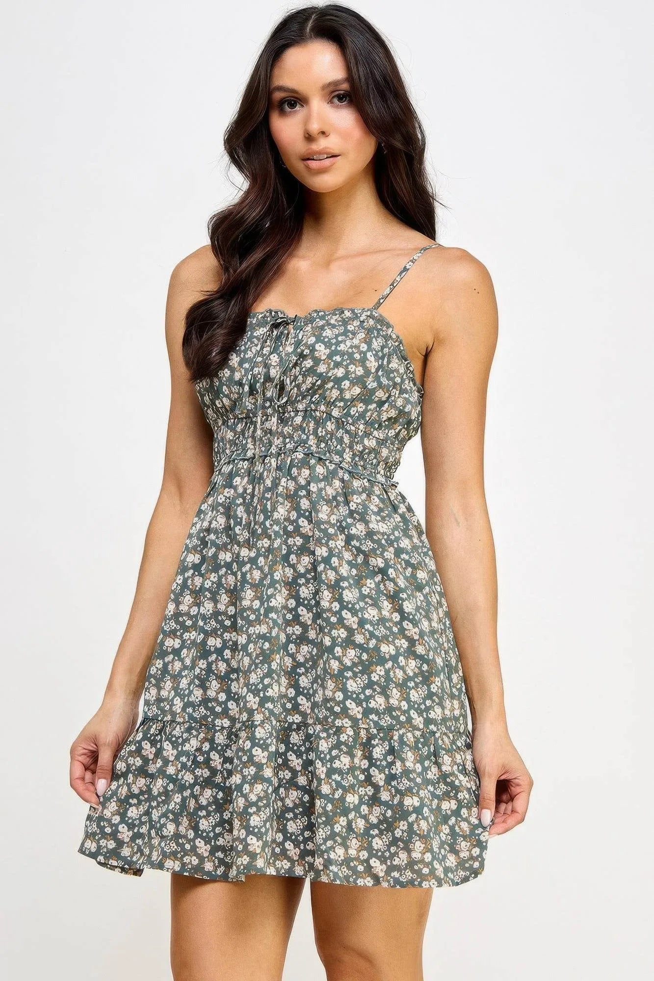 Floral Front Tie Ruffle Mini Dress - Bona Fide Fashion