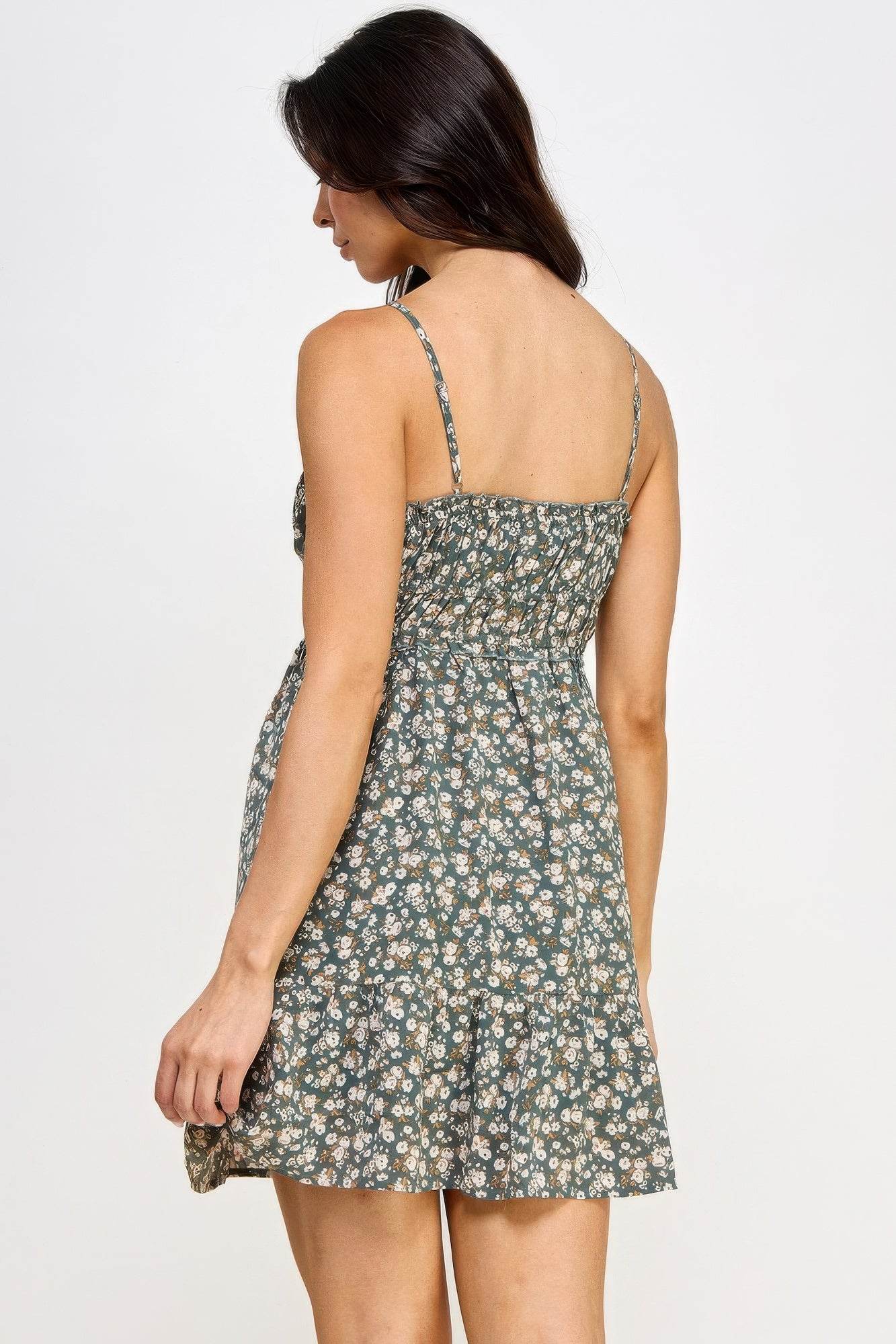 Floral Front Tie Ruffle Mini Dress - Bona Fide Fashion