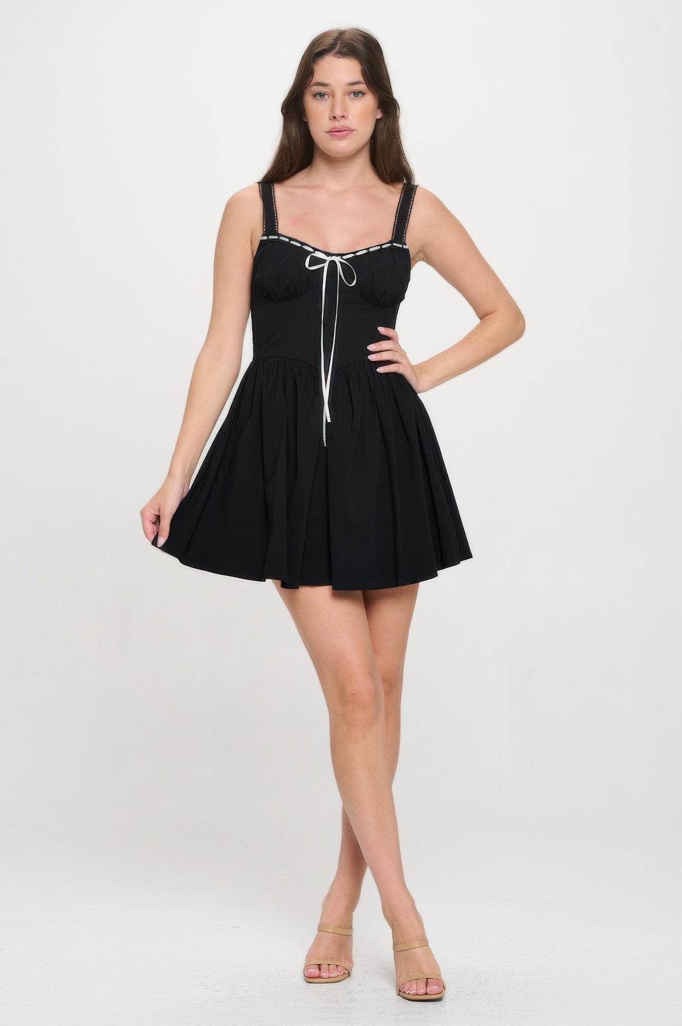 Front Ribbon Tie Bustier Dress - Bona Fide Fashion