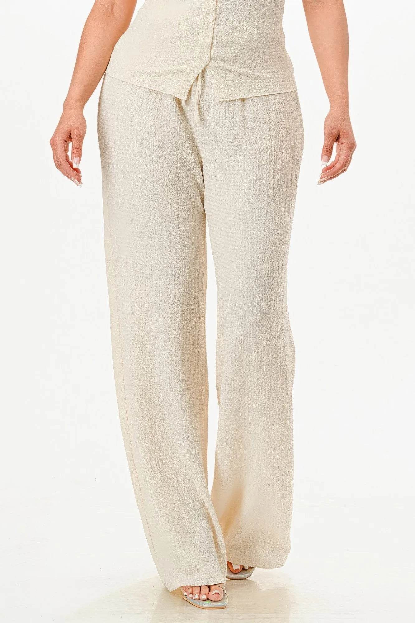 Textured Polo Top And Pants Set - Bona Fide Fashion