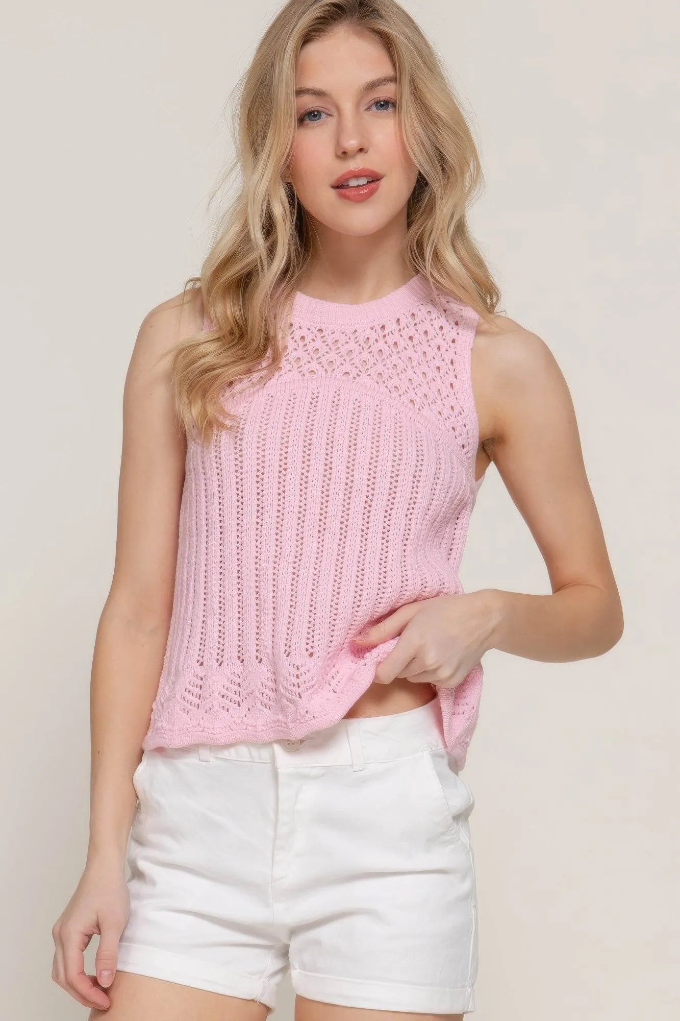Sleeveless Crochet Spring Sweater - Bona Fide Fashion