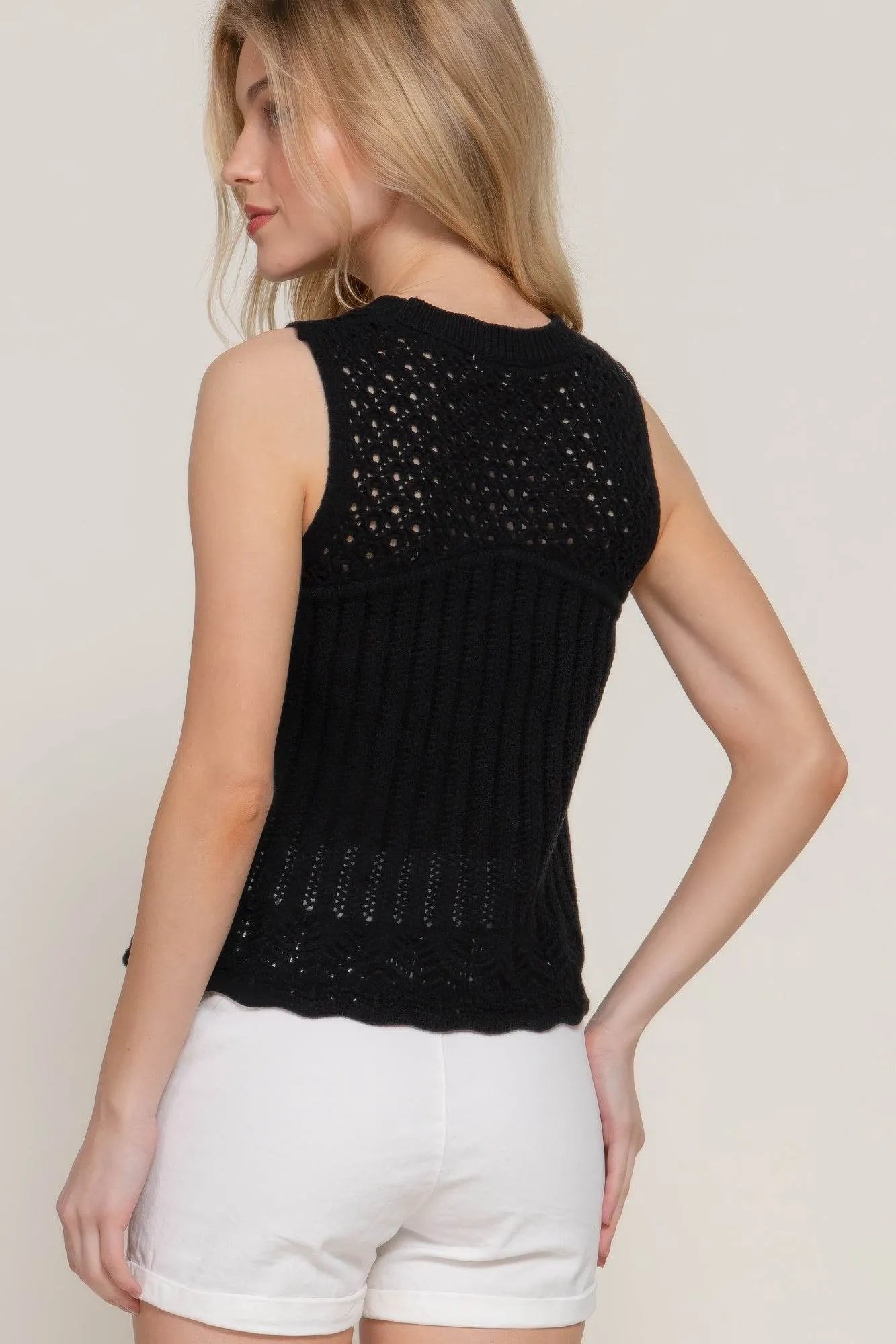 Sleeveless Crochet Spring Sweater - Bona Fide Fashion
