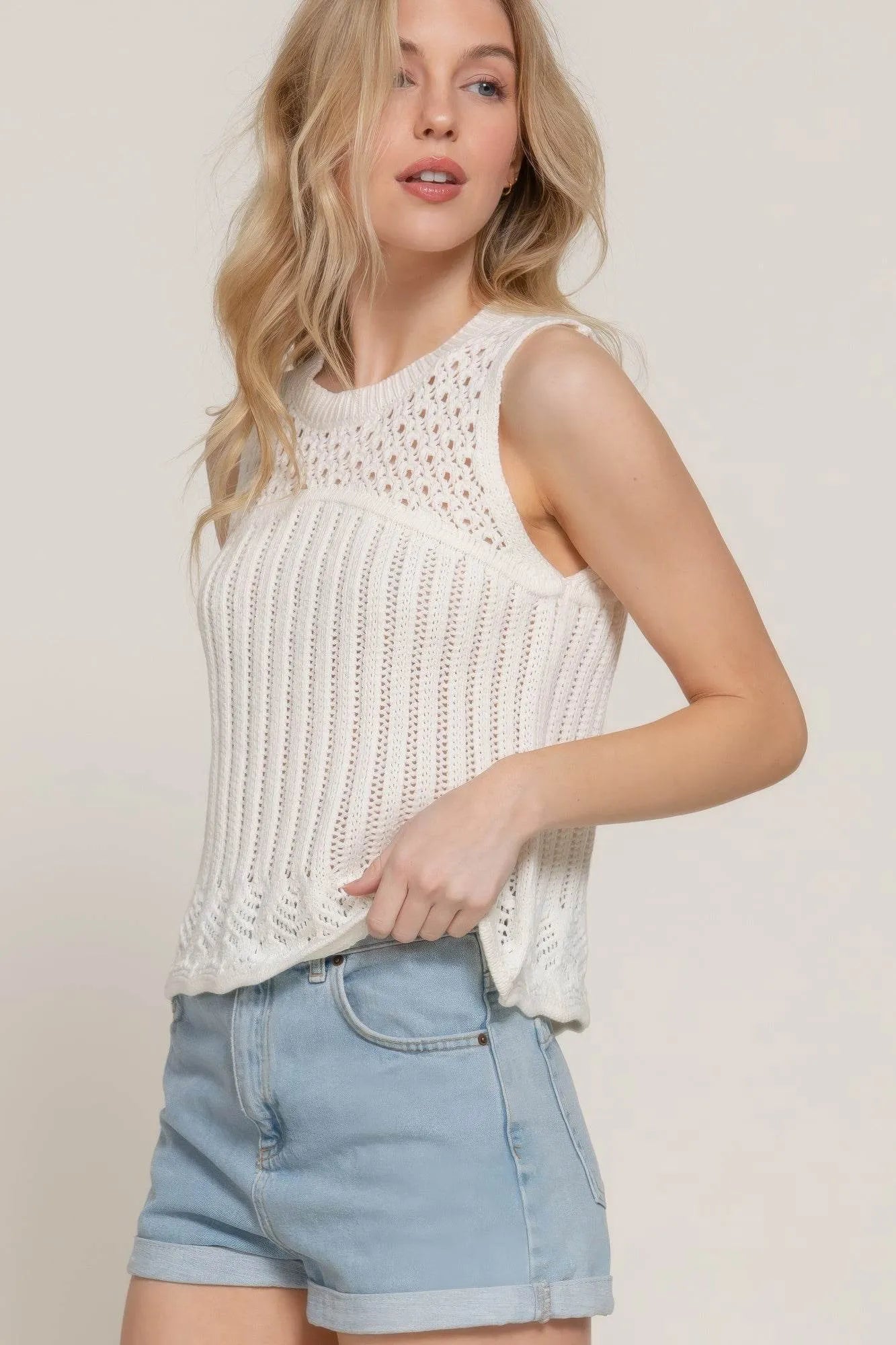 Sleeveless Crochet Spring Sweater - Bona Fide Fashion