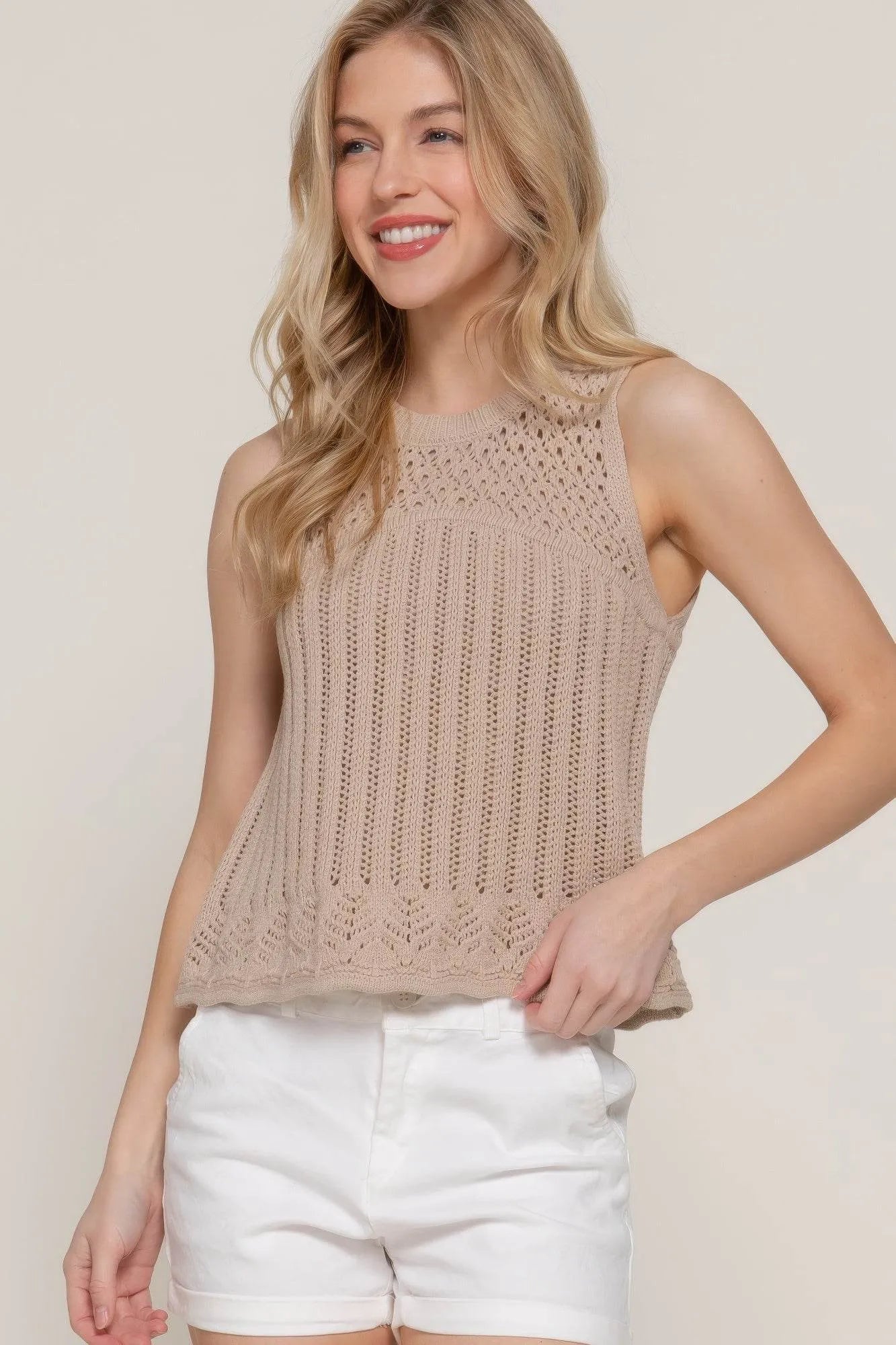 Sleeveless Crochet Spring Sweater - Bona Fide Fashion