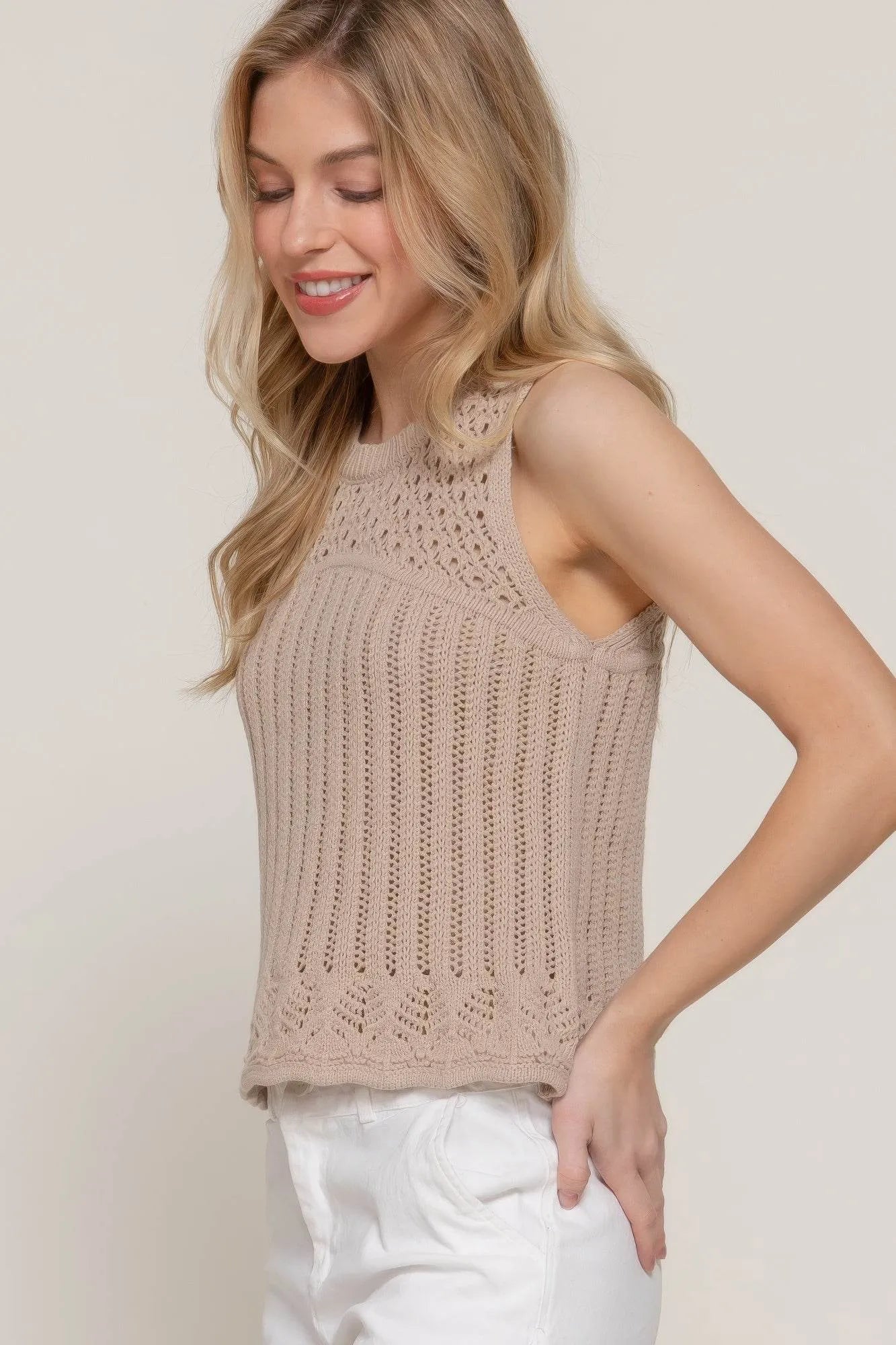 Sleeveless Crochet Spring Sweater - Bona Fide Fashion