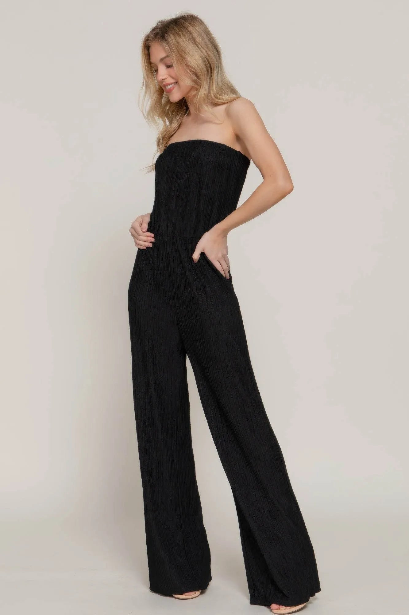 Crinkle Knit Tube Jumpsuit - Bona Fide Fashion
