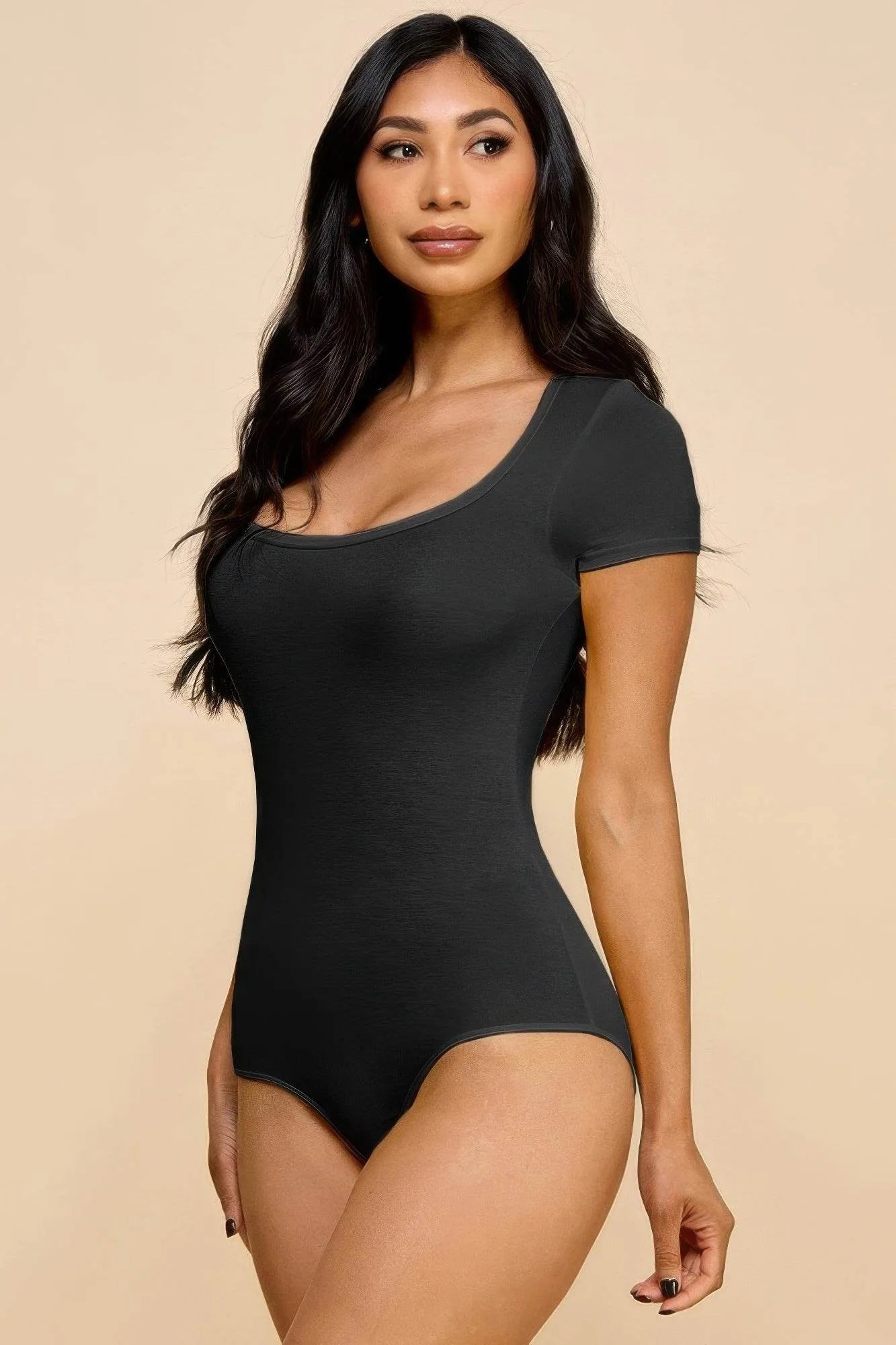 Short Sleeve V-neck Basic Bodysuit - Bona Fide Fashion