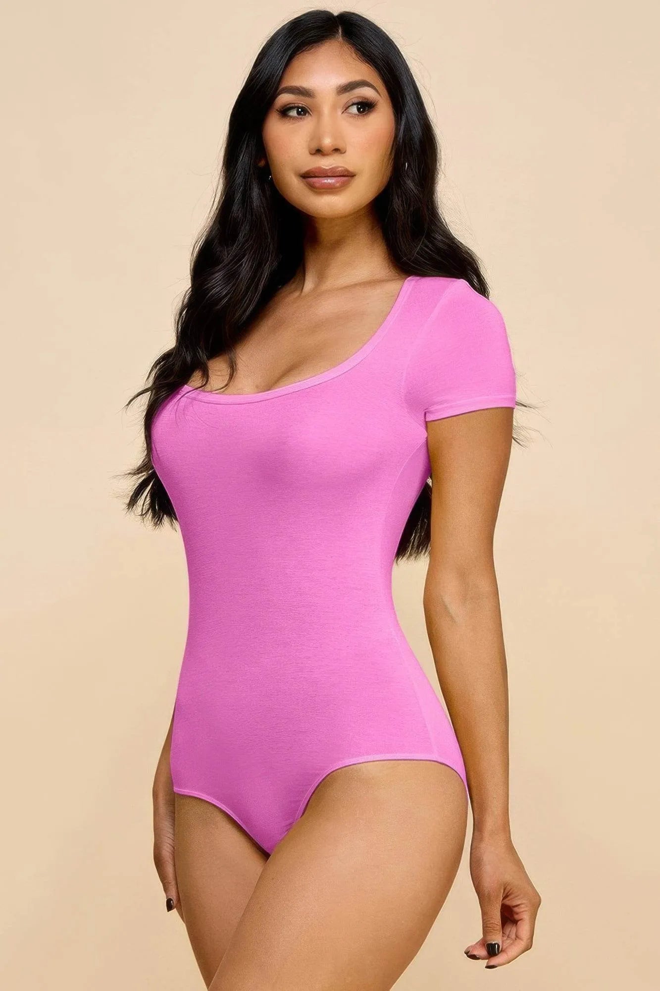 Short Sleeve V-neck Basic Bodysuit - Bona Fide Fashion