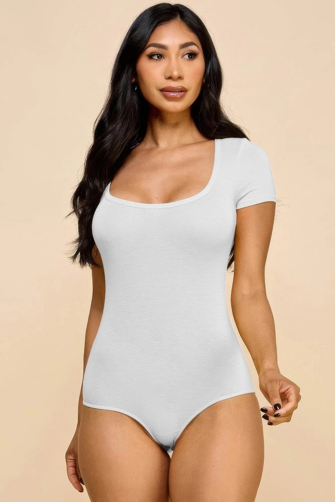 Short Sleeve V-neck Basic Bodysuit - Bona Fide Fashion