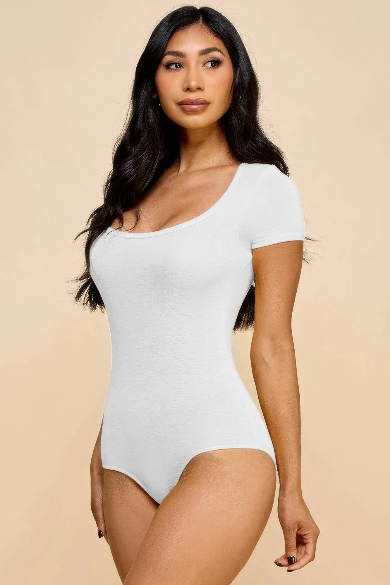 Short Sleeve V-neck Basic Bodysuit - Bona Fide Fashion