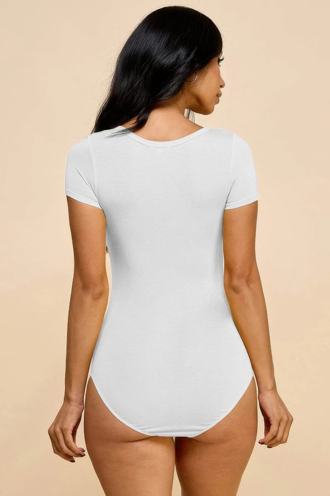 Short Sleeve V-neck Basic Bodysuit - Bona Fide Fashion