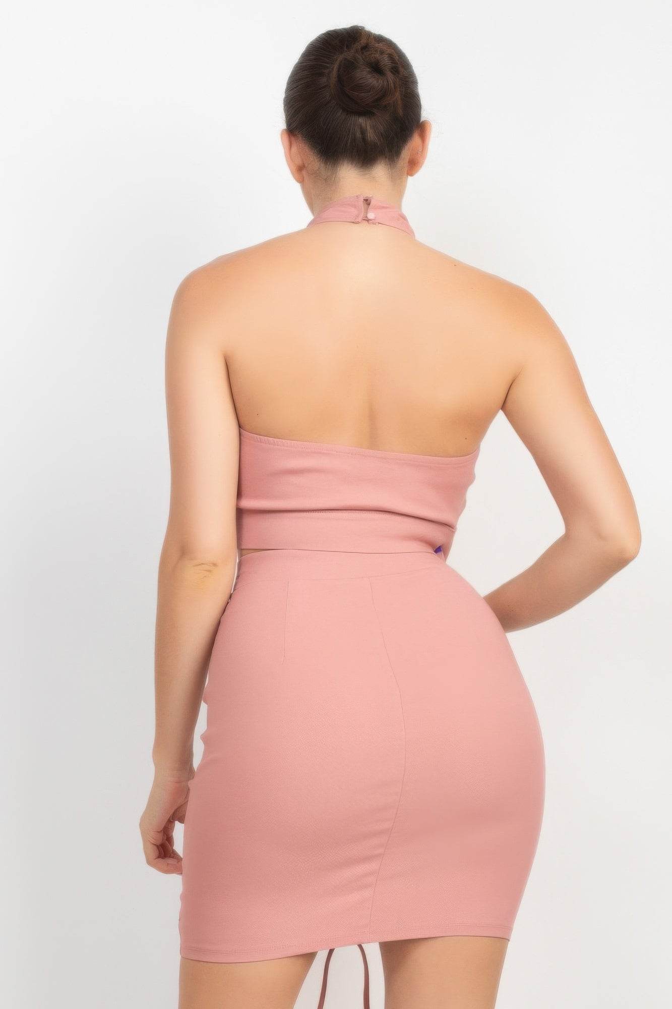 Cross Halter Top & Ruched Skirts Set - Bona Fide Fashion
