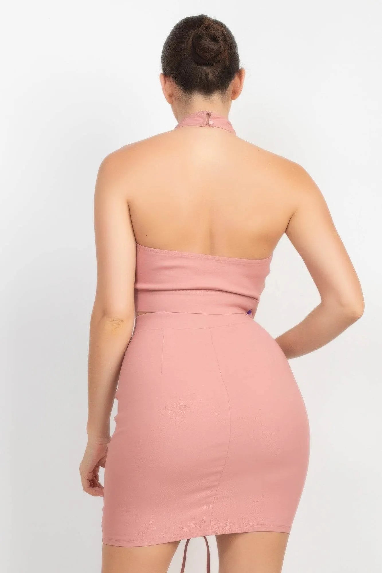 Cross Halter Top & Ruched Skirts Set - Bona Fide Fashion