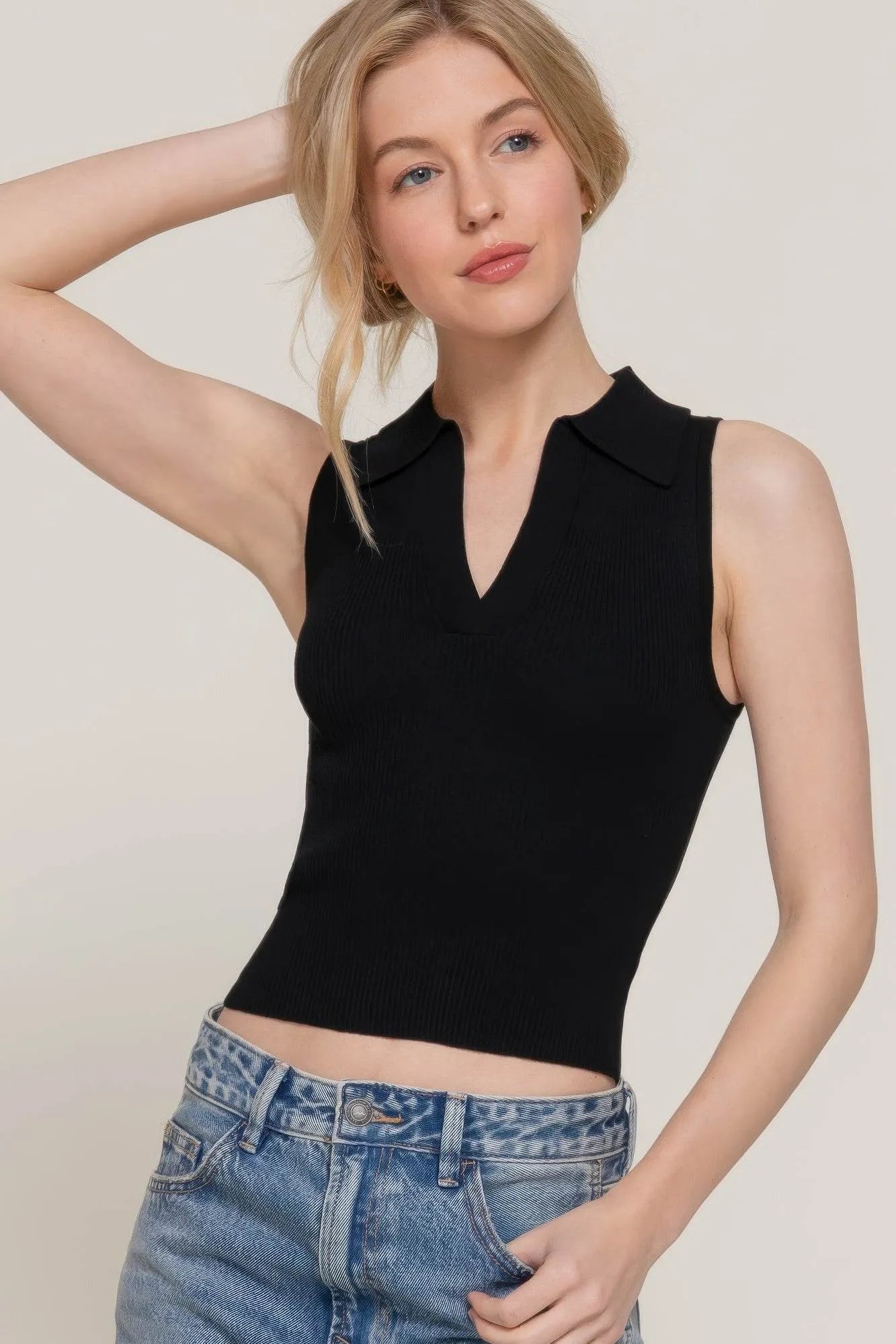 Sleeveless Polo Spring Sweater - Bona Fide Fashion