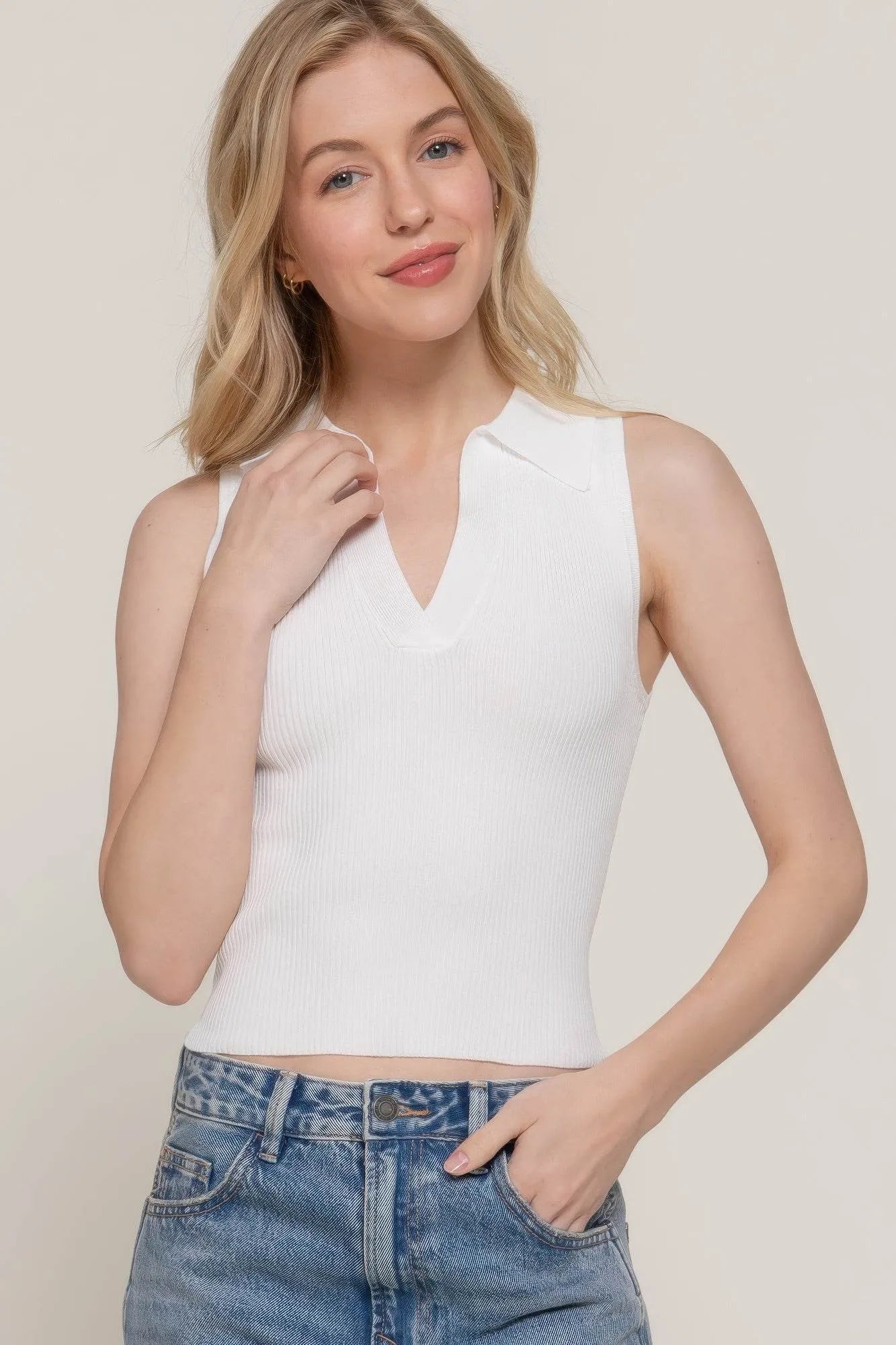 Sleeveless Polo Spring Sweater - Bona Fide Fashion