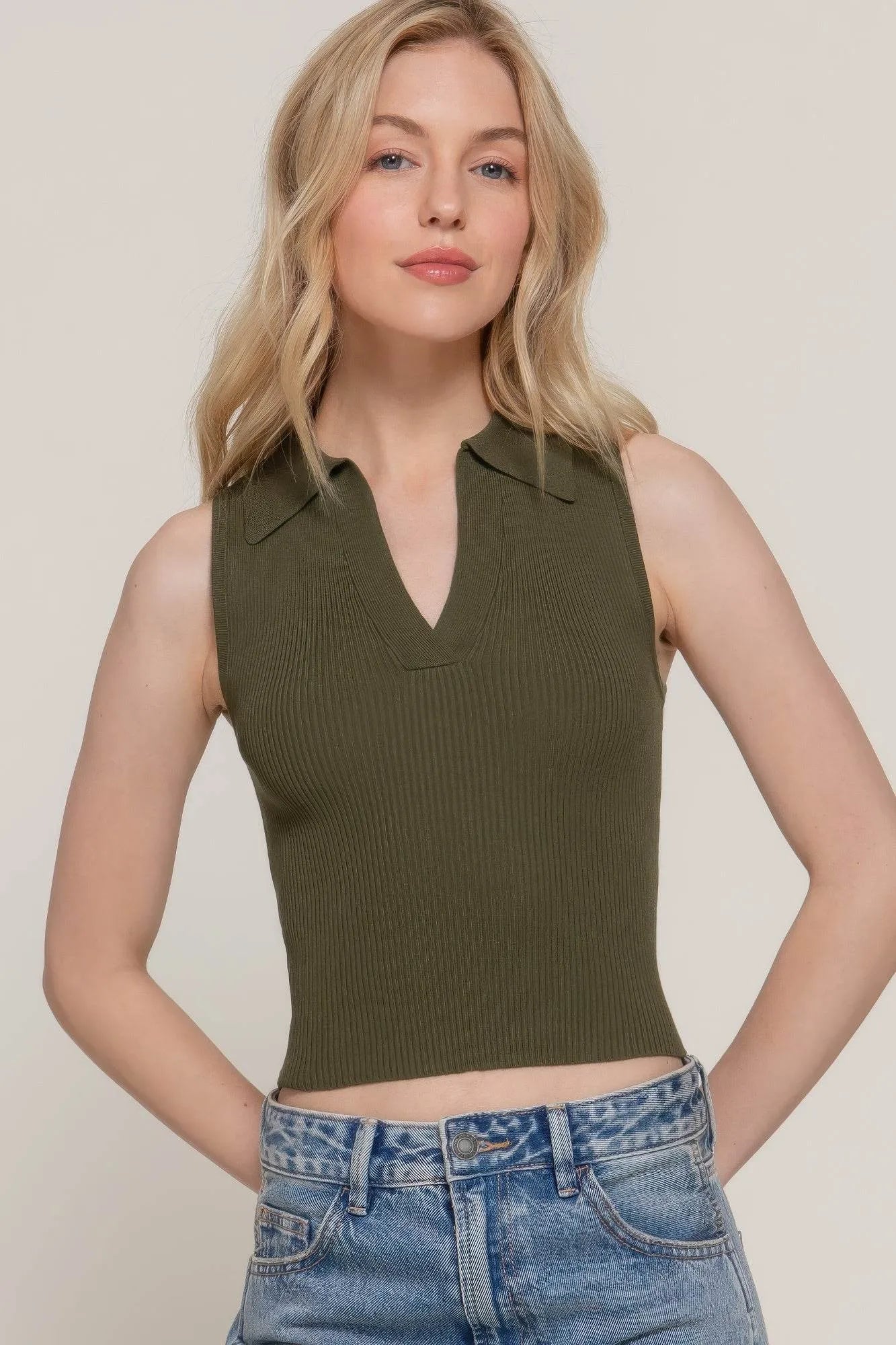 Sleeveless Polo Spring Sweater - Bona Fide Fashion