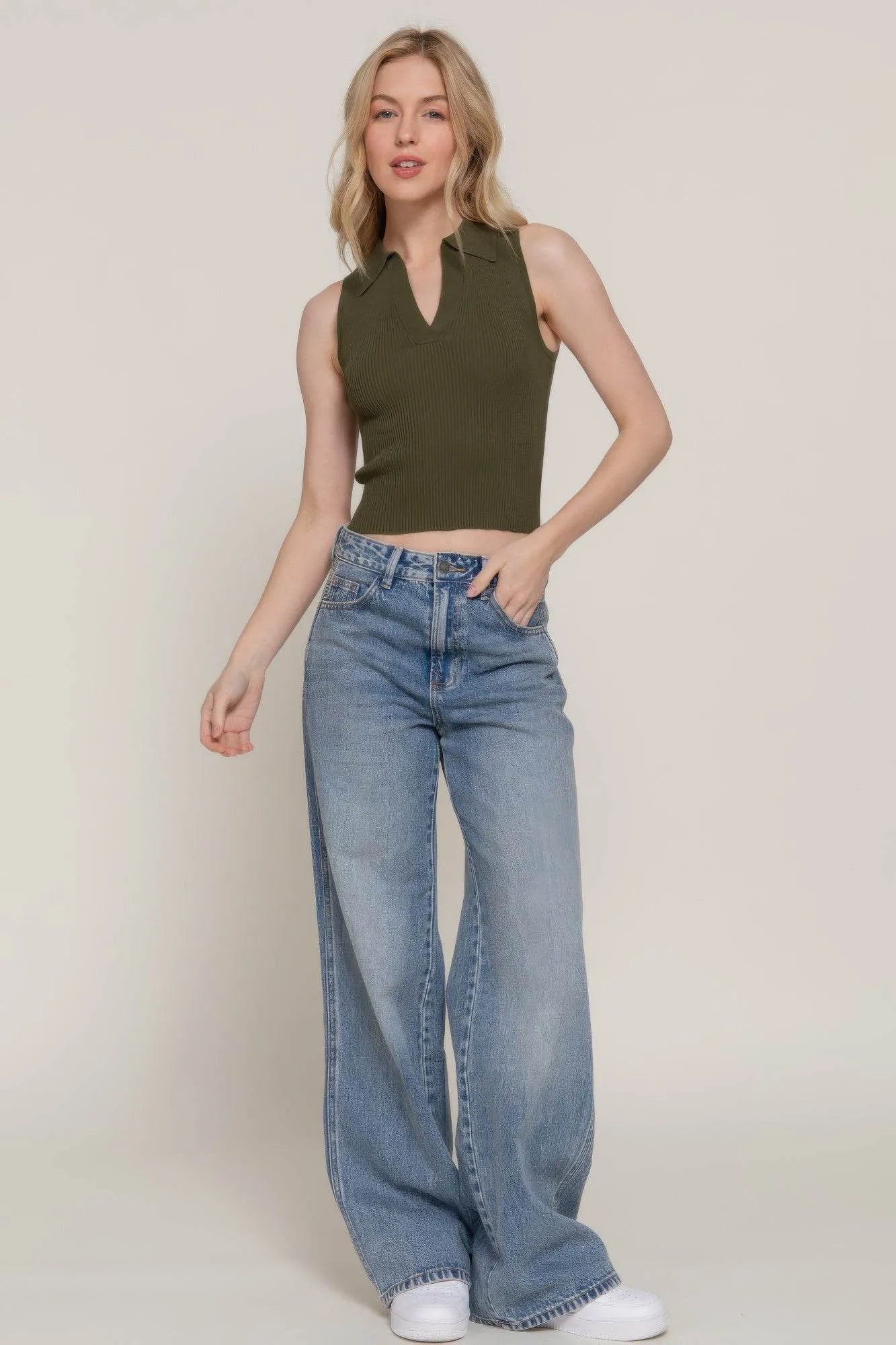 Sleeveless Polo Spring Sweater - Bona Fide Fashion