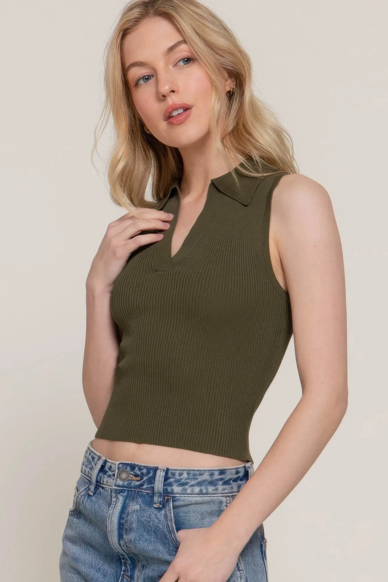 Sleeveless Polo Spring Sweater - Bona Fide Fashion