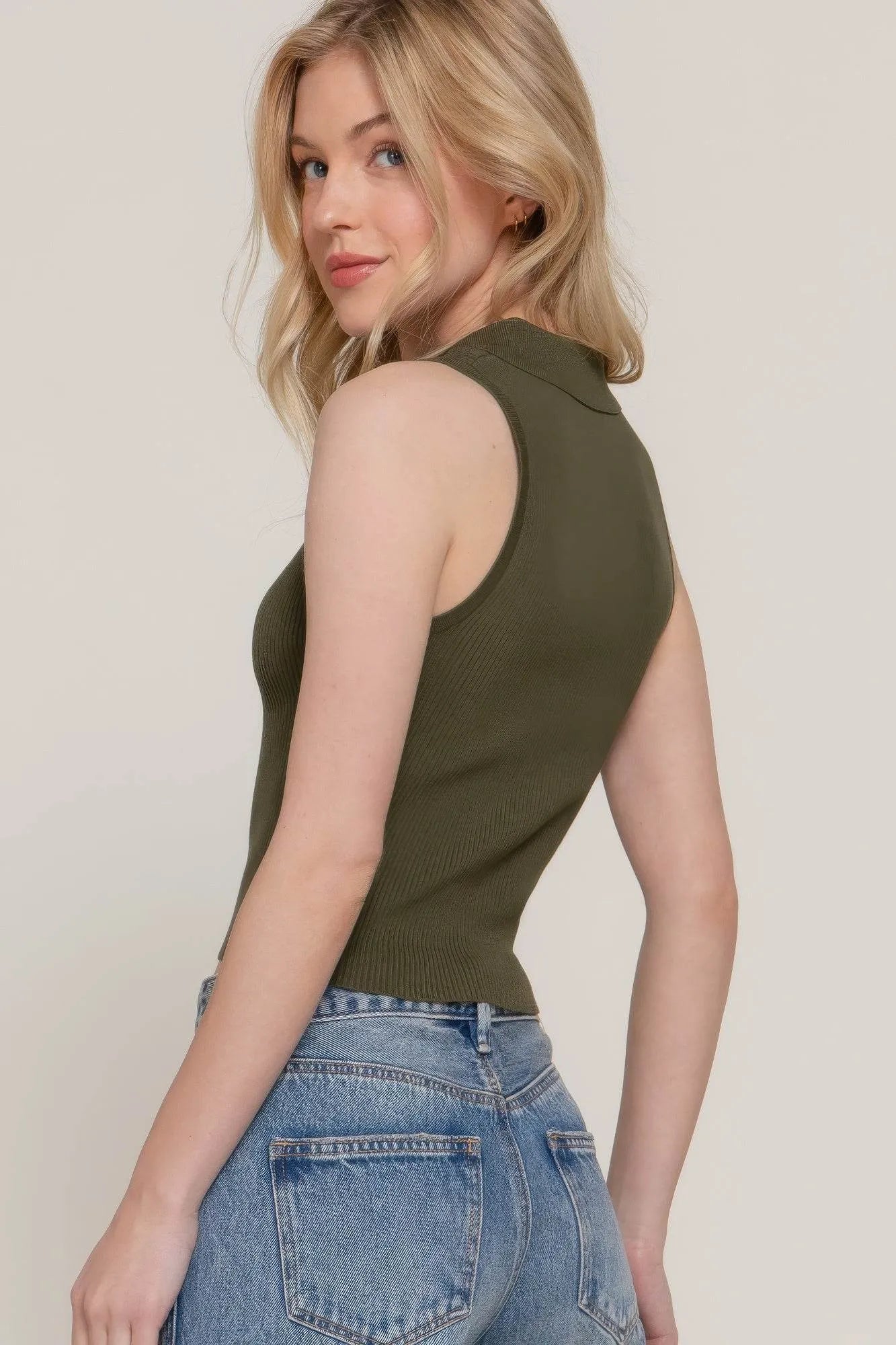 Sleeveless Polo Spring Sweater - Bona Fide Fashion