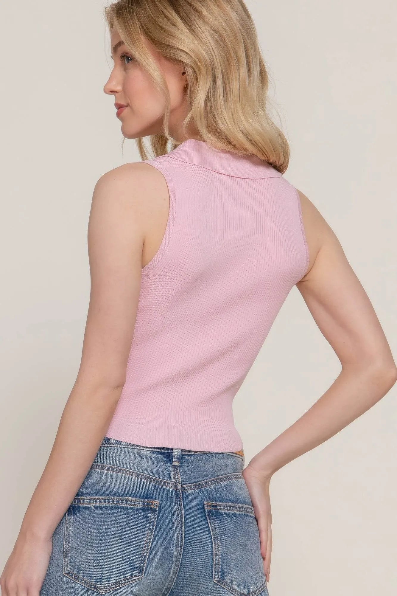 Sleeveless Polo Spring Sweater - Bona Fide Fashion