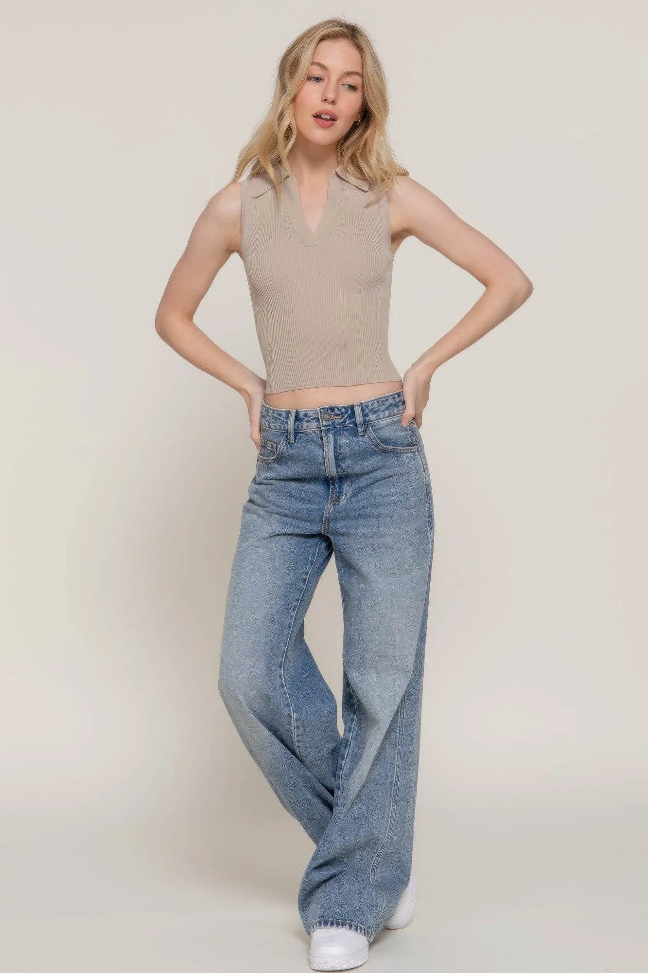 Sleeveless Polo Spring Sweater - Bona Fide Fashion