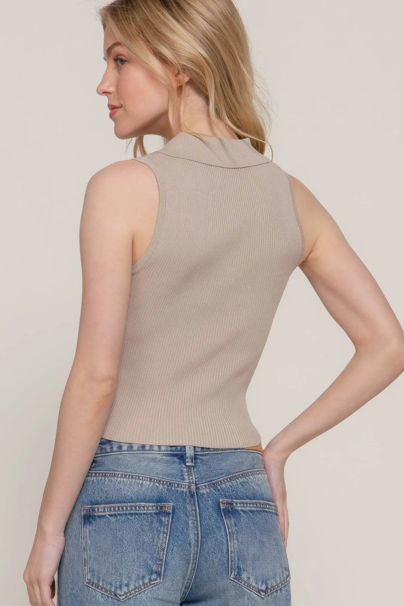 Sleeveless Polo Spring Sweater - Bona Fide Fashion