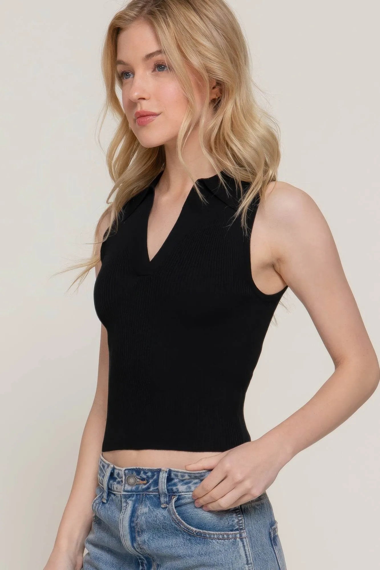 Sleeveless Polo Spring Sweater - Bona Fide Fashion