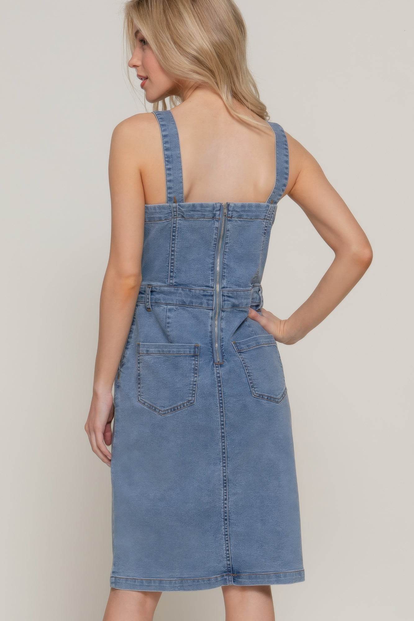 Button Down Placket Stretch Denim Dress - Bona Fide Fashion