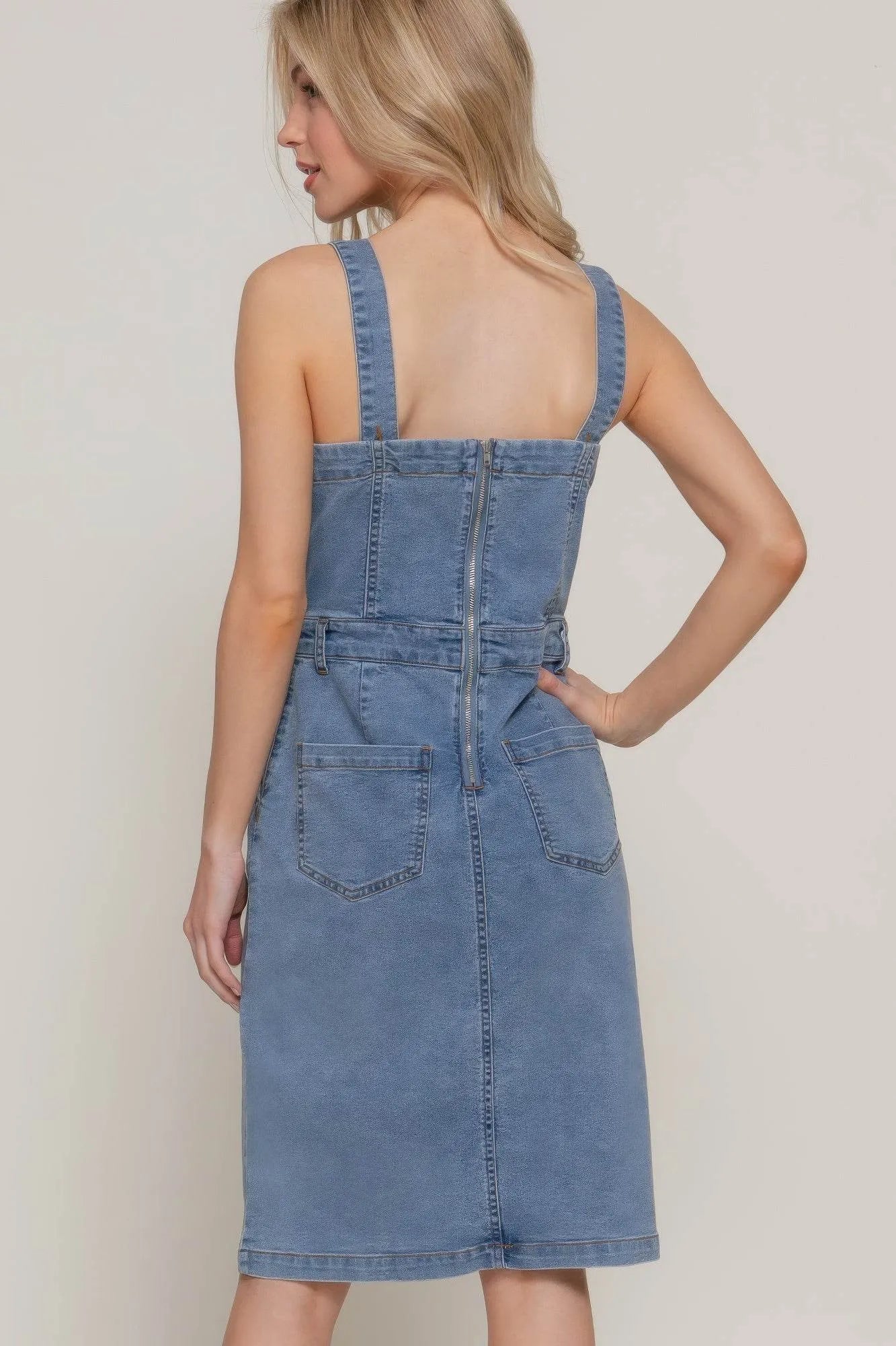 Button Down Placket Stretch Denim Dress - Bona Fide Fashion
