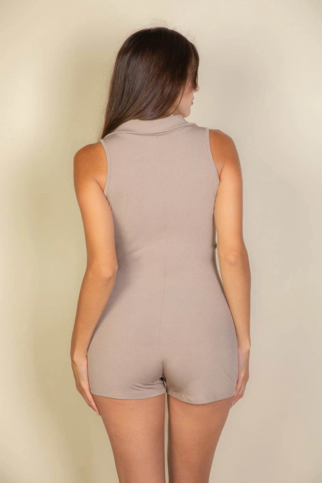 Ribbed Knit Sleeveless Button Front Romper - Bona Fide Fashion