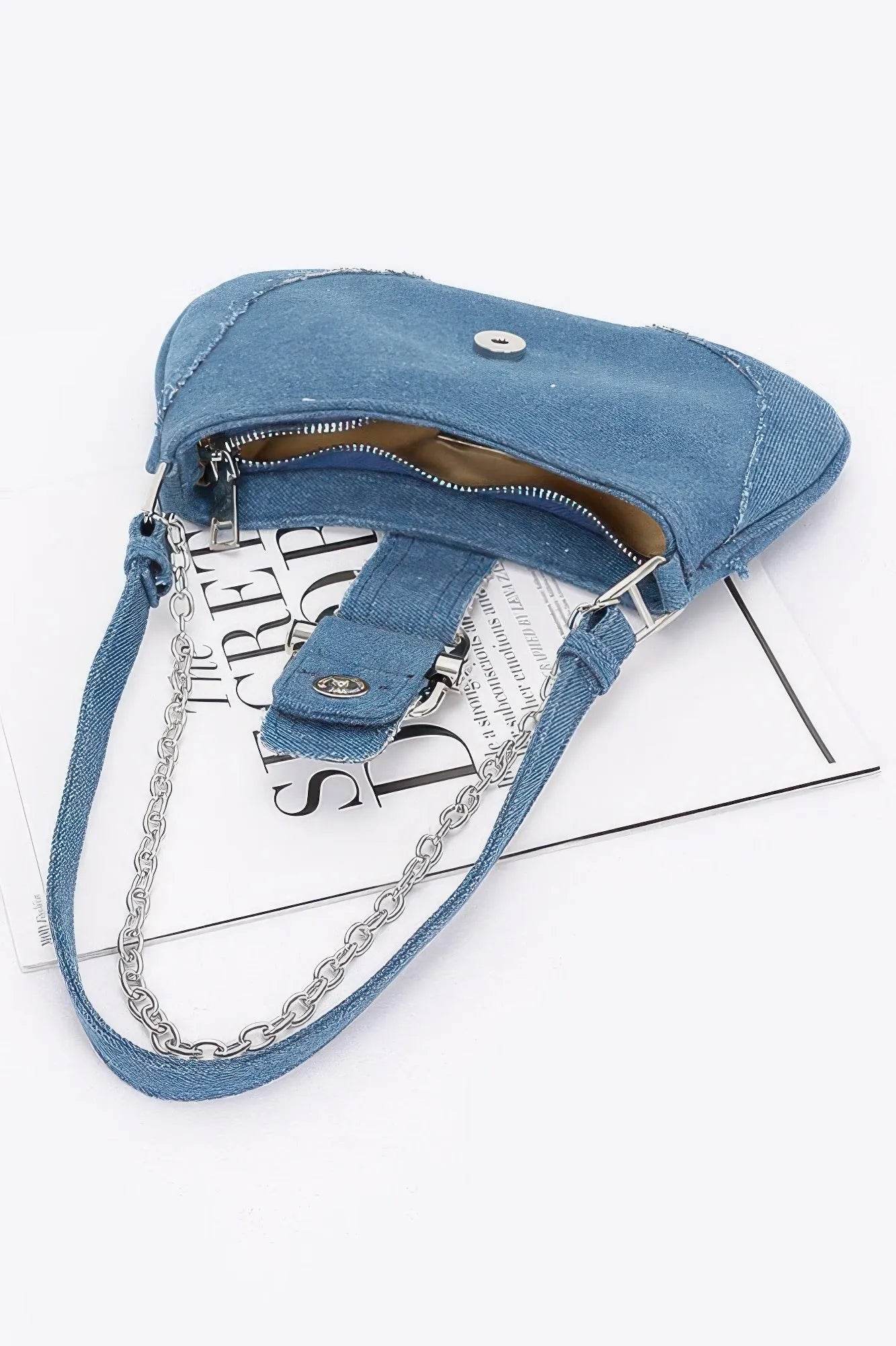 Faux Denim Handle Bag - Bona Fide Fashion