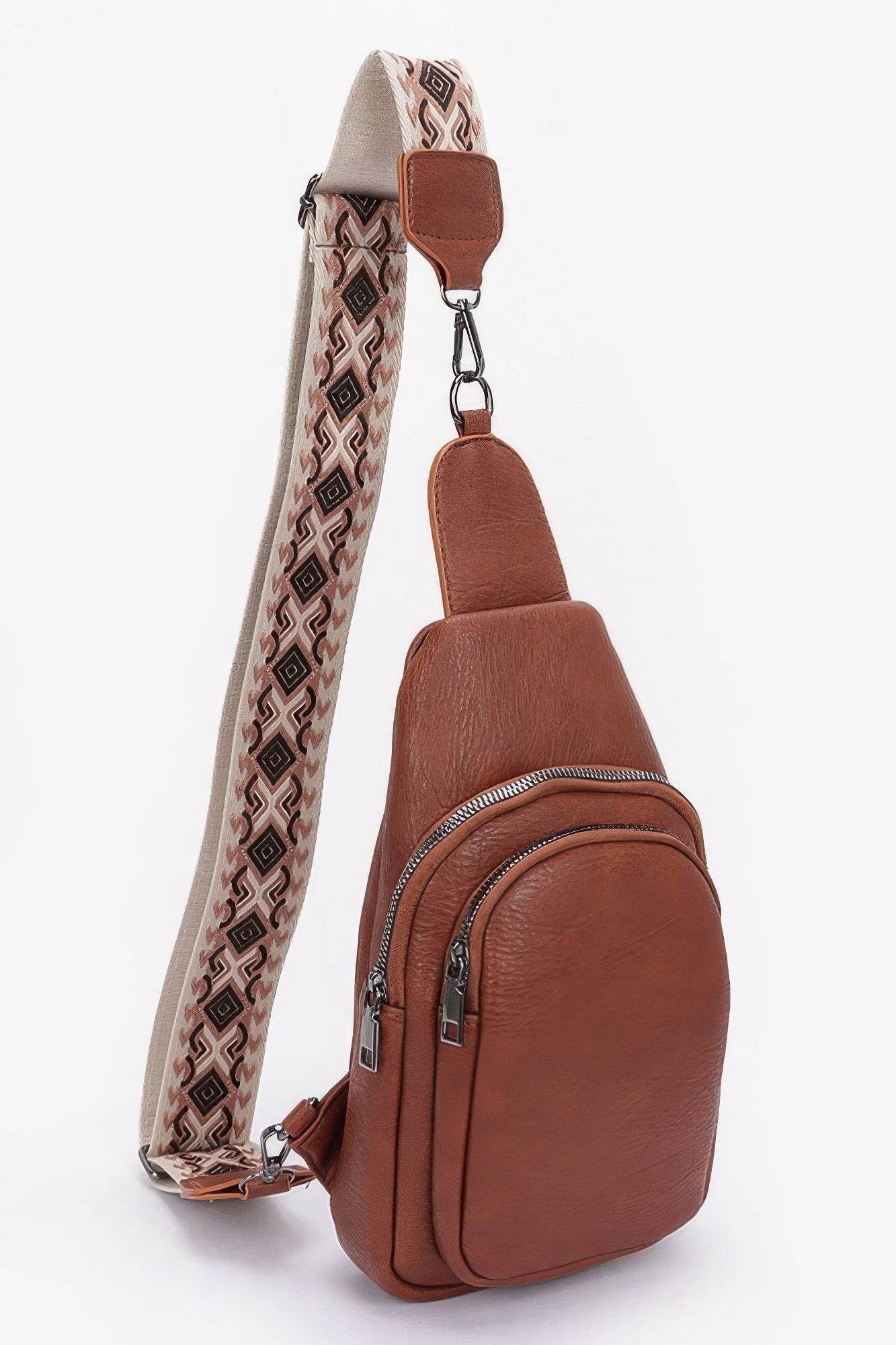 Faux Leather Sling Bag W/multi Color Strap - Bona Fide Fashion