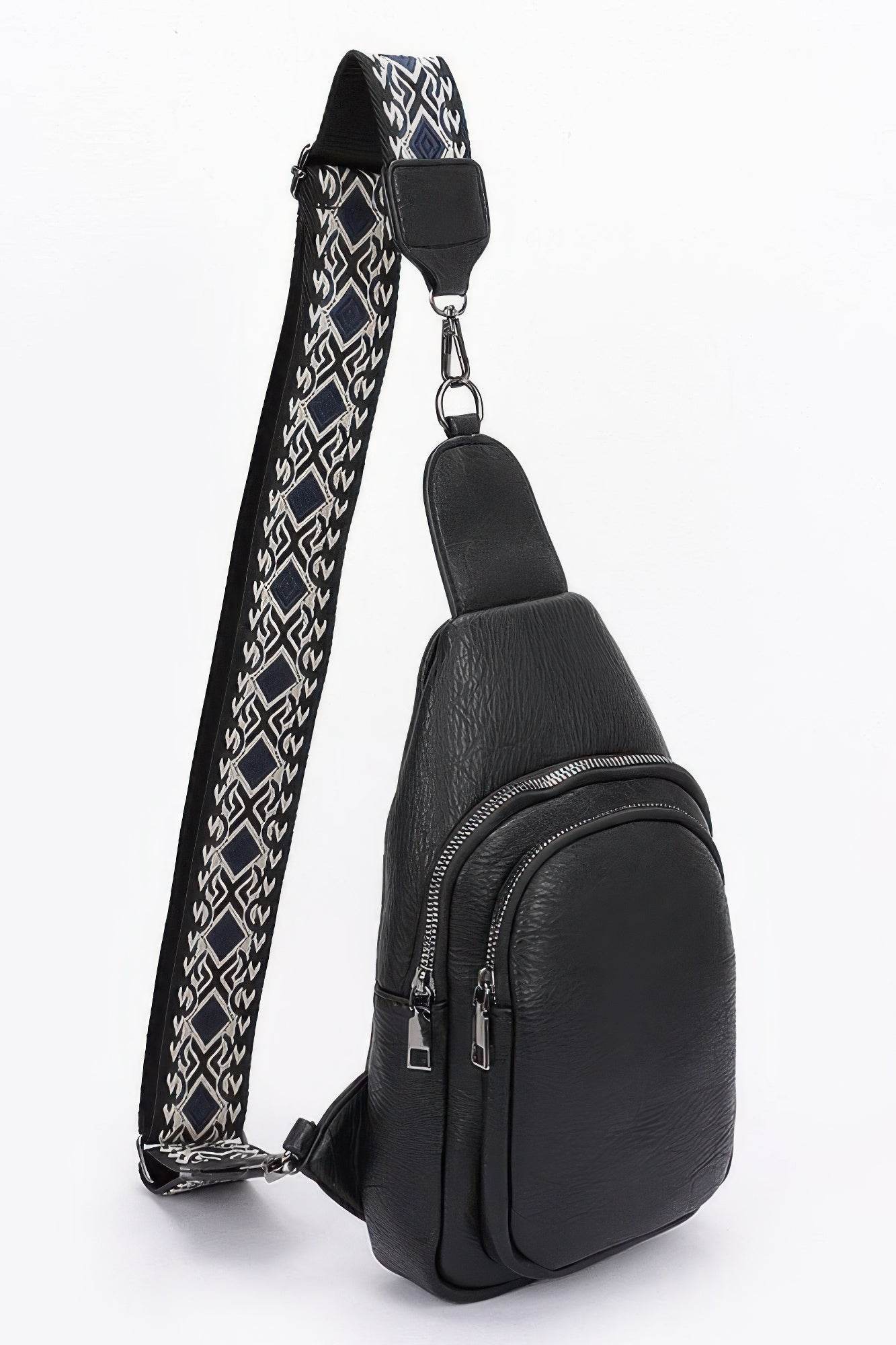 Faux Leather Sling Bag W/multi Color Strap - Bona Fide Fashion