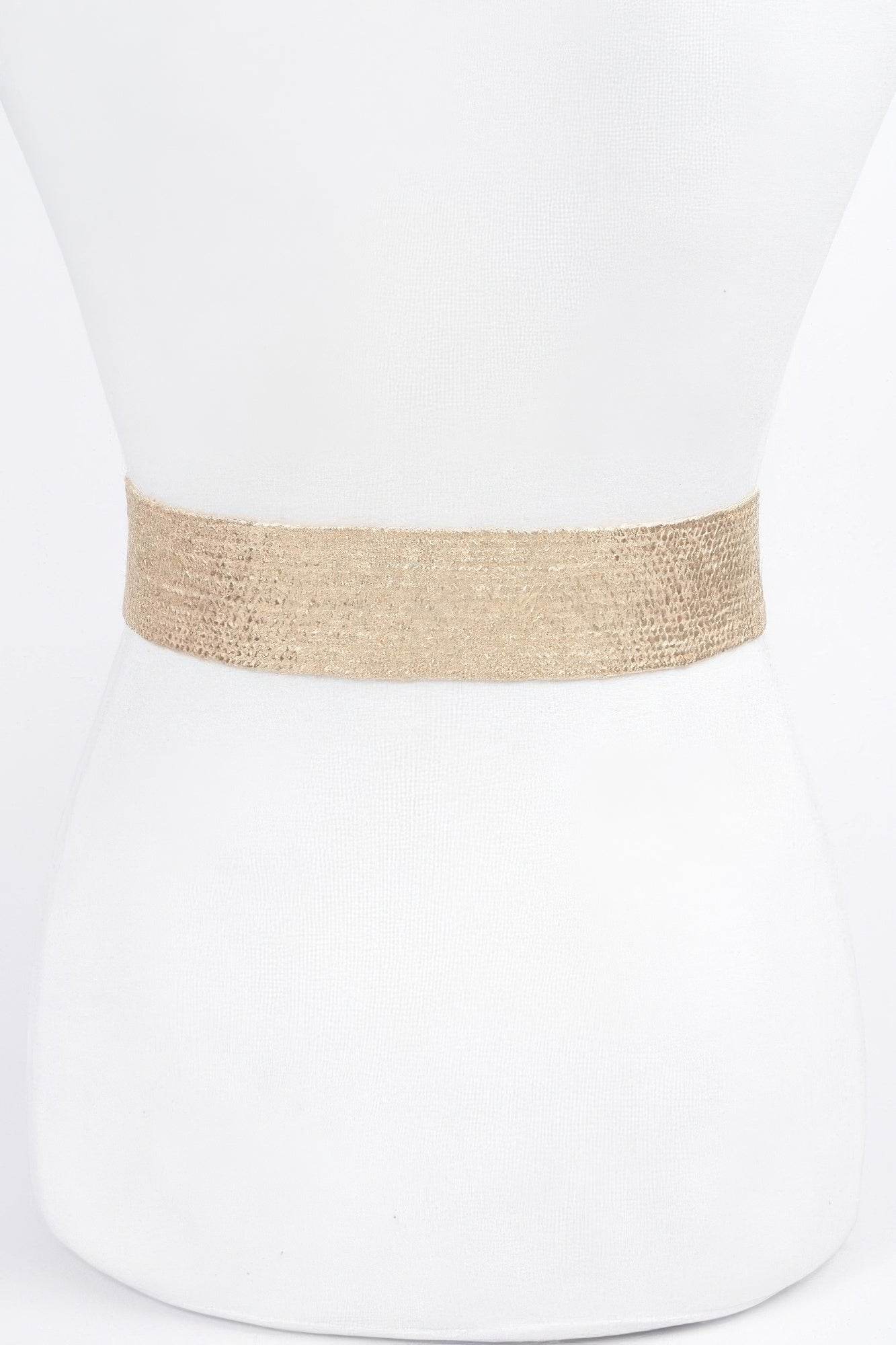 Metallic Stretch Belt W/pearl Metal Bucklt - Bona Fide Fashion