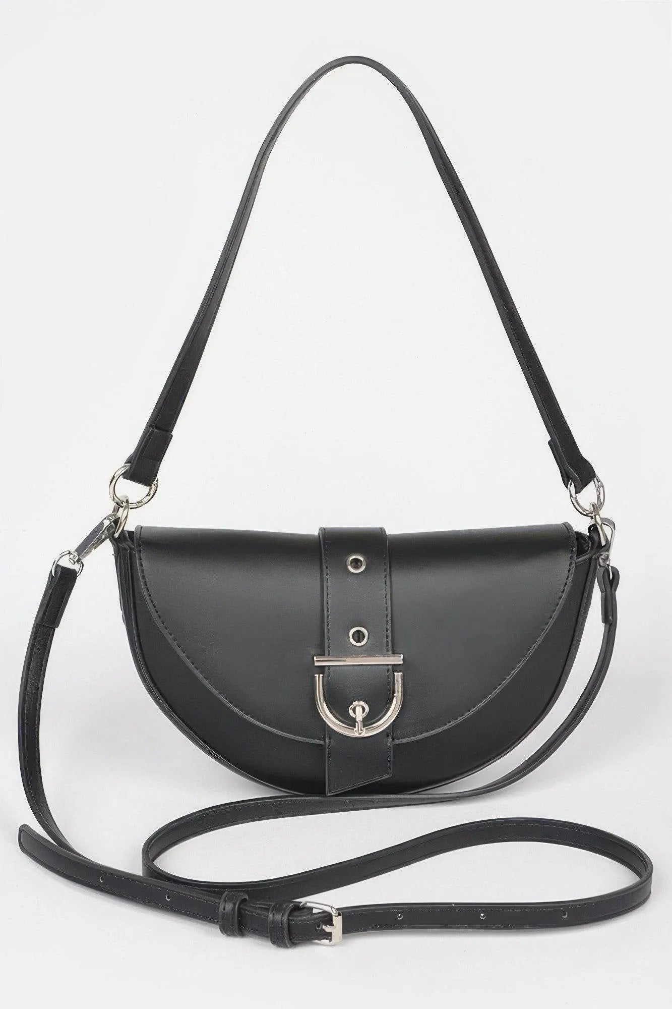 Faux Leather Buckle Shoulder Bag - Bona Fide Fashion